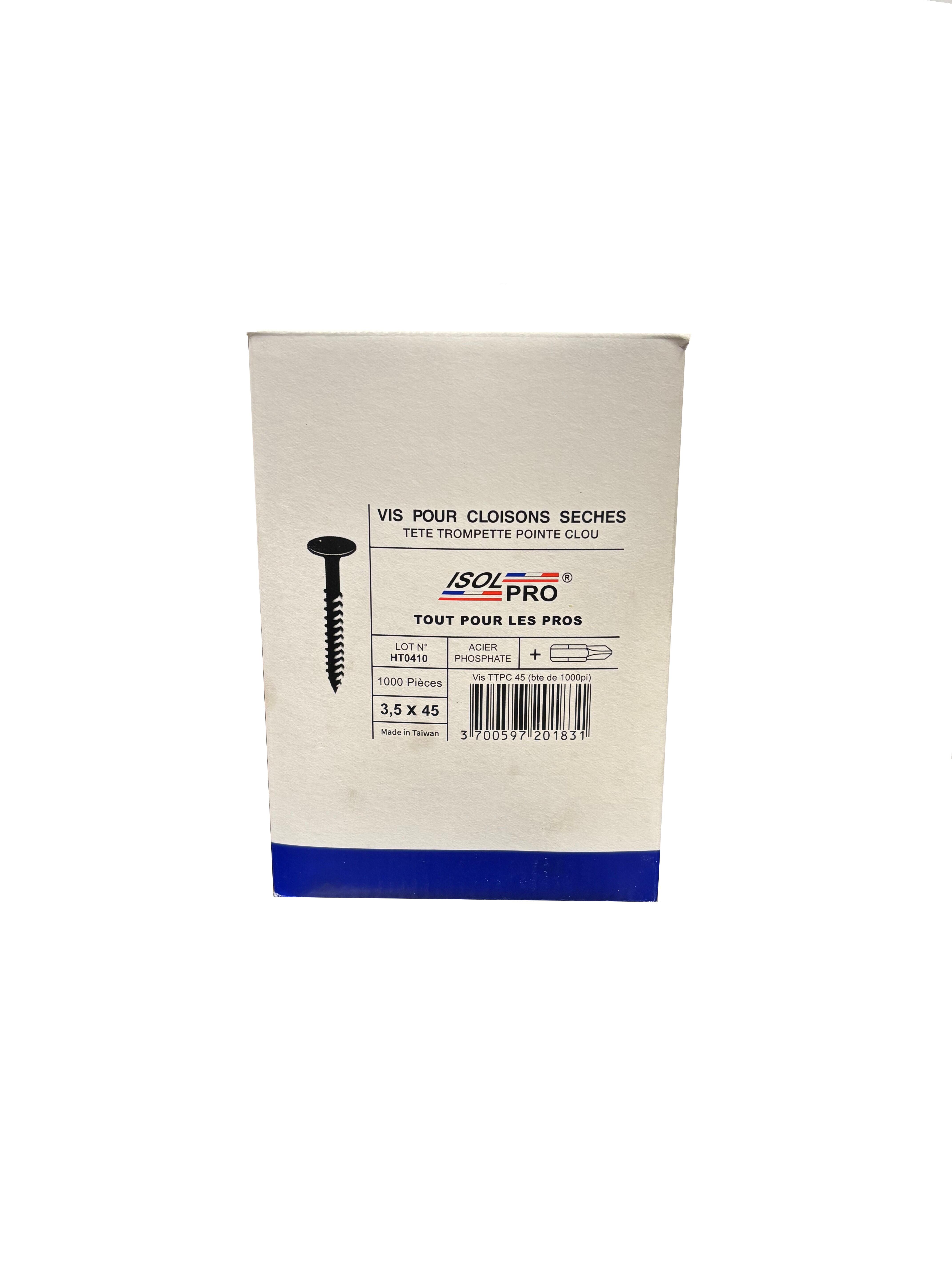 Vis Plaque de plâtre Diam. 3,5 x 45 mm Boîte de 1000 - ISOLPRO - 3