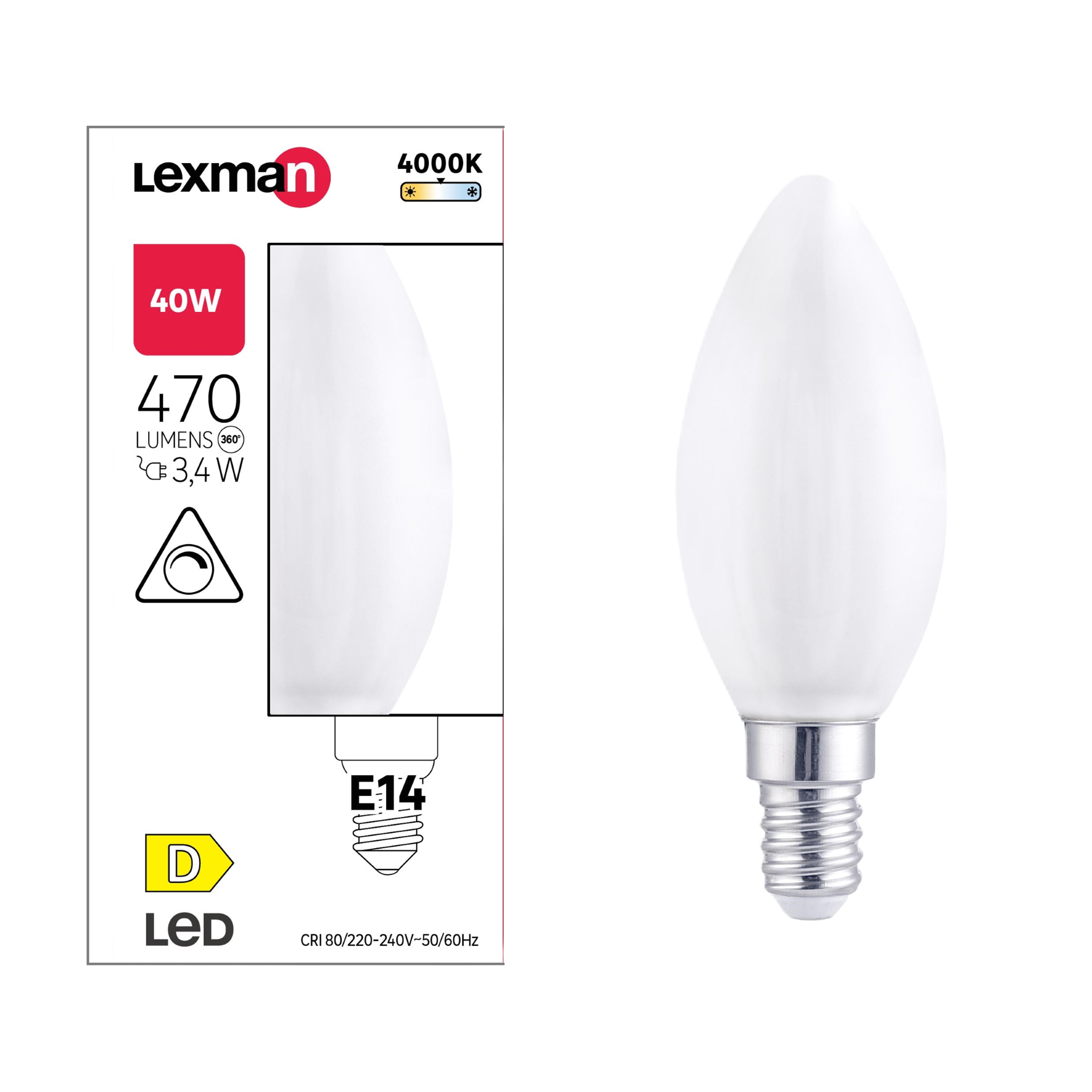 Żarówka E14 biała barwa 4000K 470 lumenów 40W LEXMAN