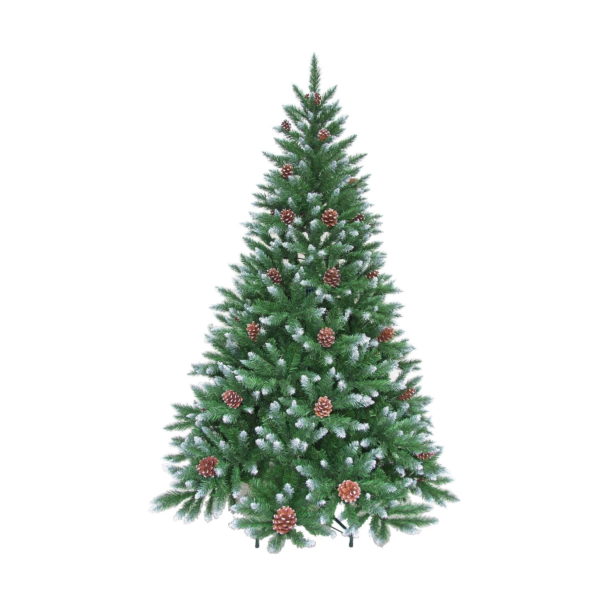 Brad artificial Frosted Norway, aspect nins, cu conuri decorative