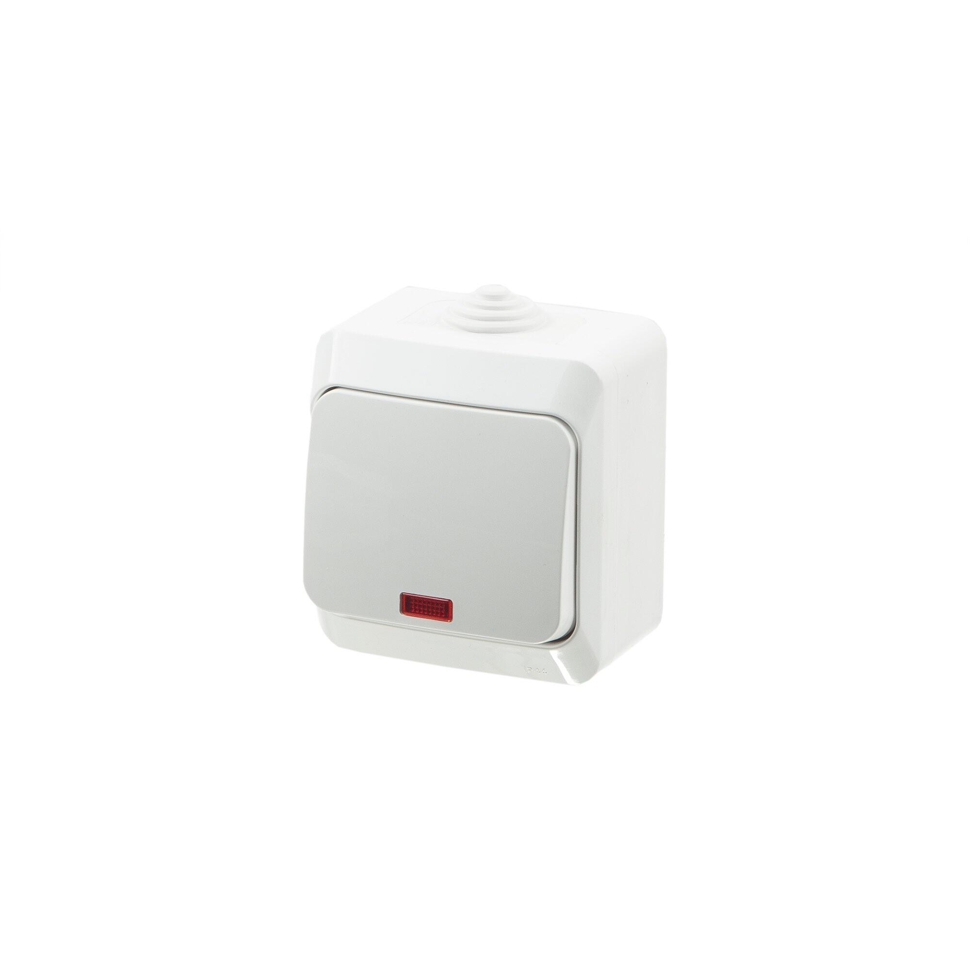 Intrerupator simplu Schneider Cedar, etans, montaj aplicat, cu led, exterior, IP44, alb