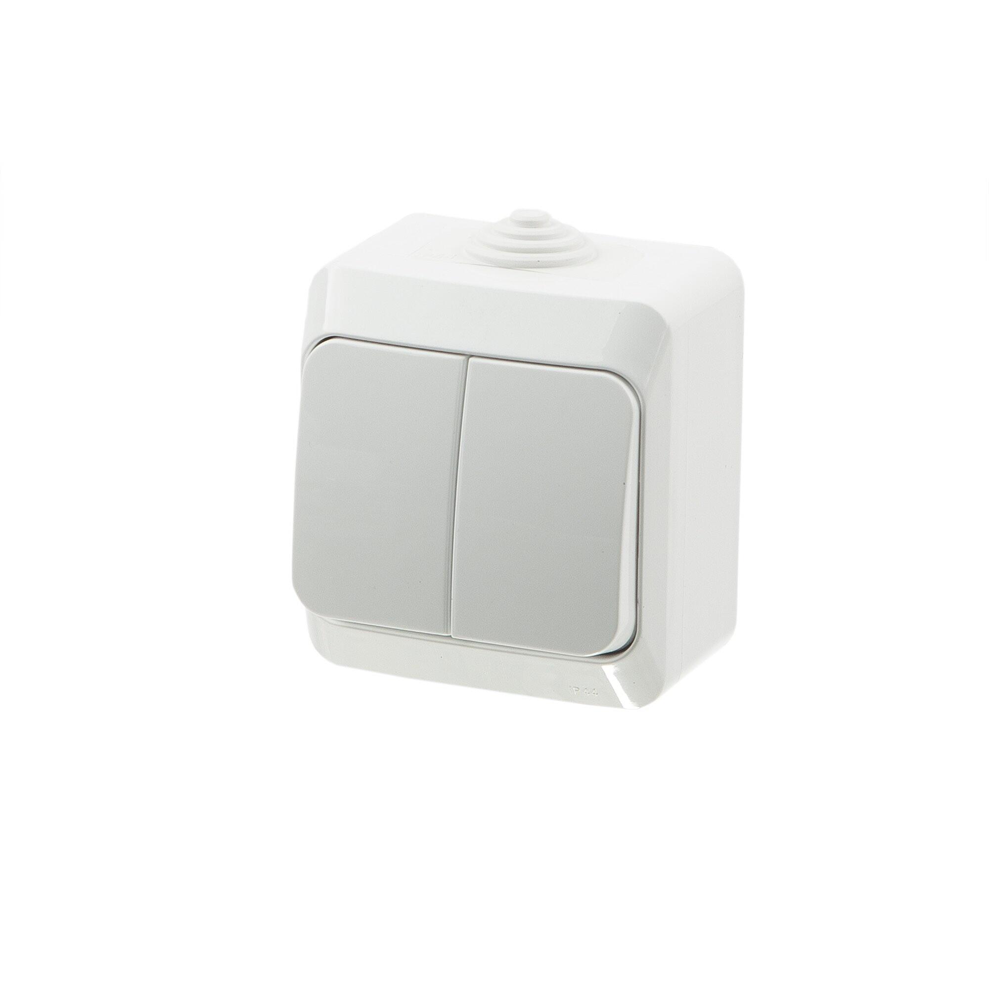 Intrerupator dublu Schneider Cedar, etans, montaj aplicat, cu led, exterior, IP44, alb