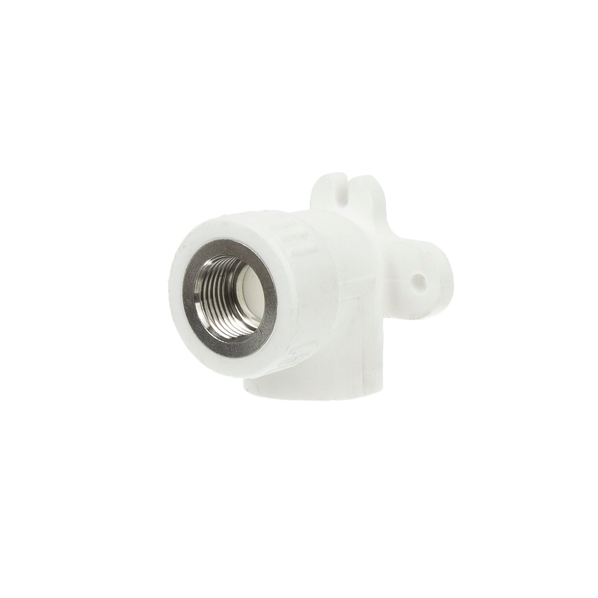 Cot teava PPR, 90 grade, filet interior, cu prindere de perete, Ø 25 mm x 3/4