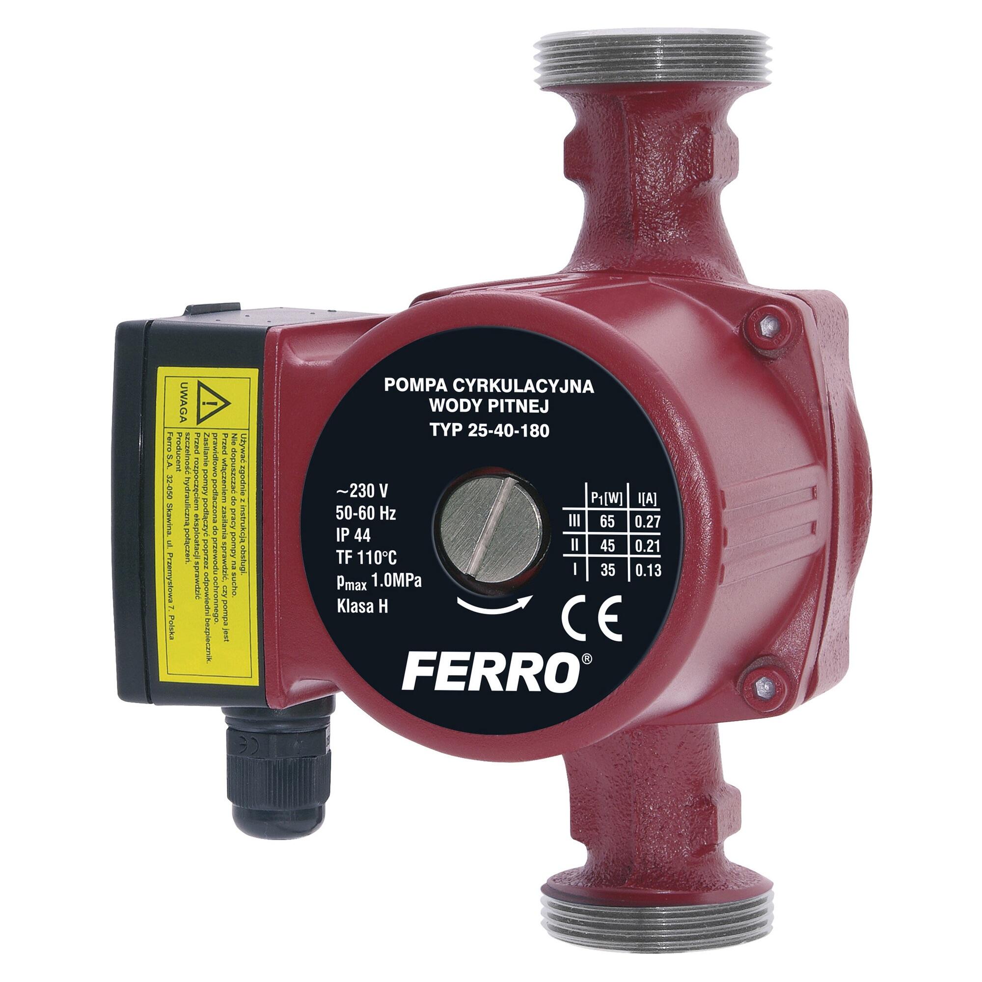 Pompa de circulatie Ferro, 25-40, H max 4 m, L 180 mm, debit maxim 3.3 mc/h