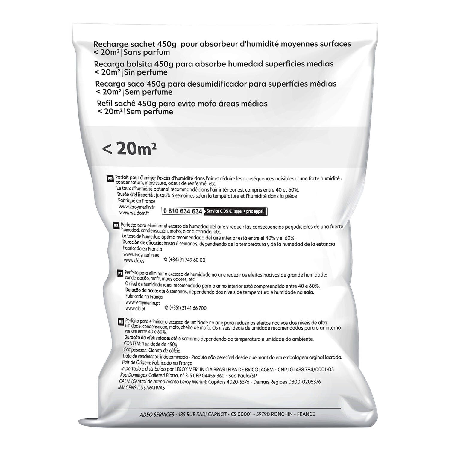 Recharge d'absorbeur d'humidité sac 450g 20m2