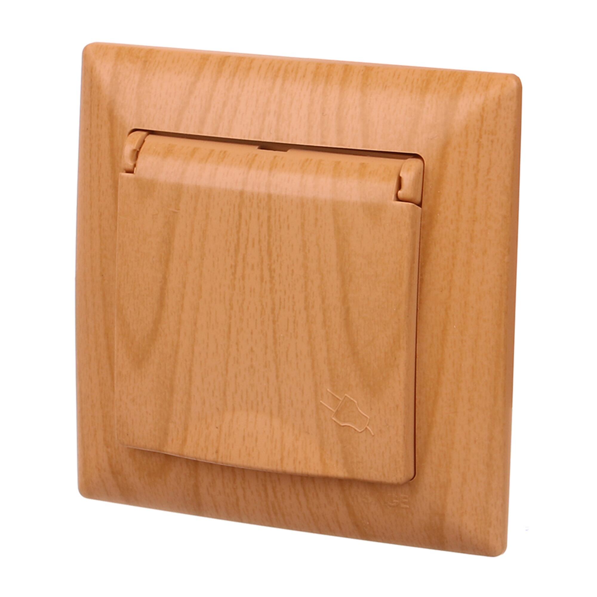 Priza schuko simpla Gunsan Visage, cu clapeta, clasica, IP20, maro