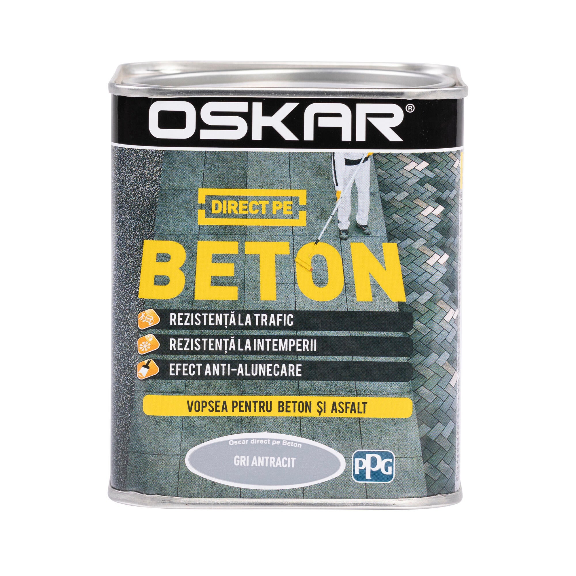 Email pe baza de solvent Oskar Direct pe Beton, gri antracit, aspect mat, 0.75 L