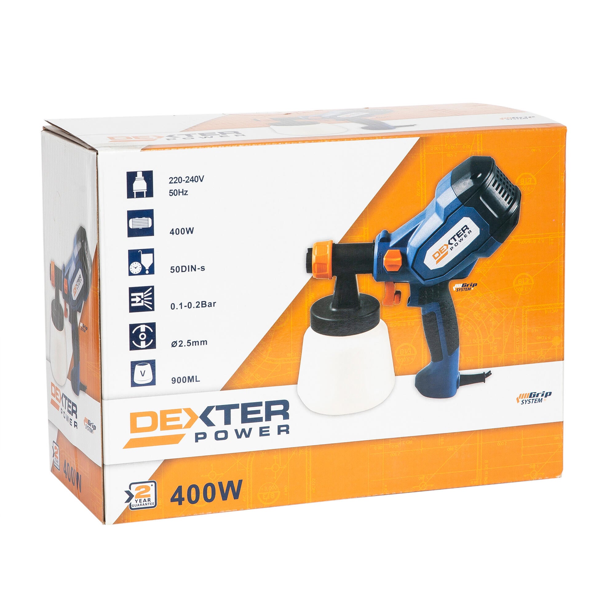 Pistol de vopsit Dexter Power, 400 W, 0.9 L, 700 ml/min, vas