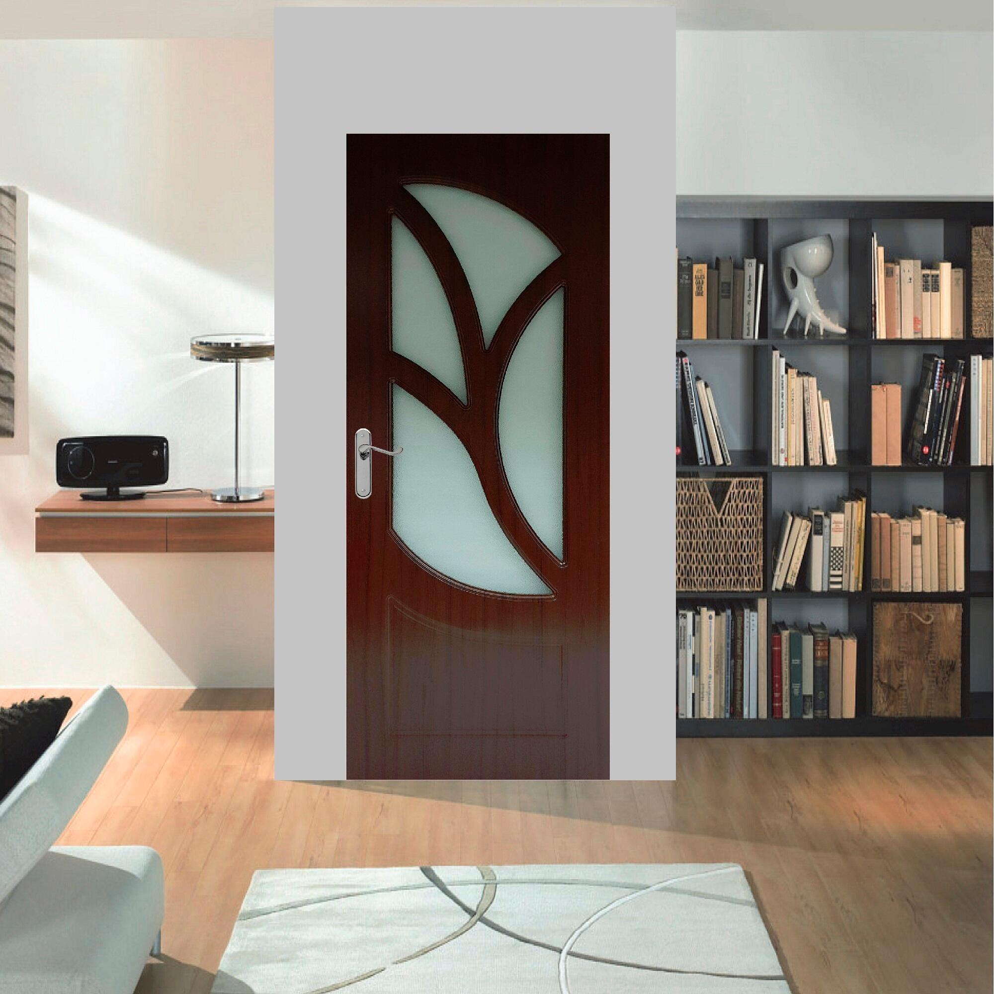 Usa interior MDF, fara toc, Paun, cu geam, latime 80 cm, dreapta/stanga, stejar auriu