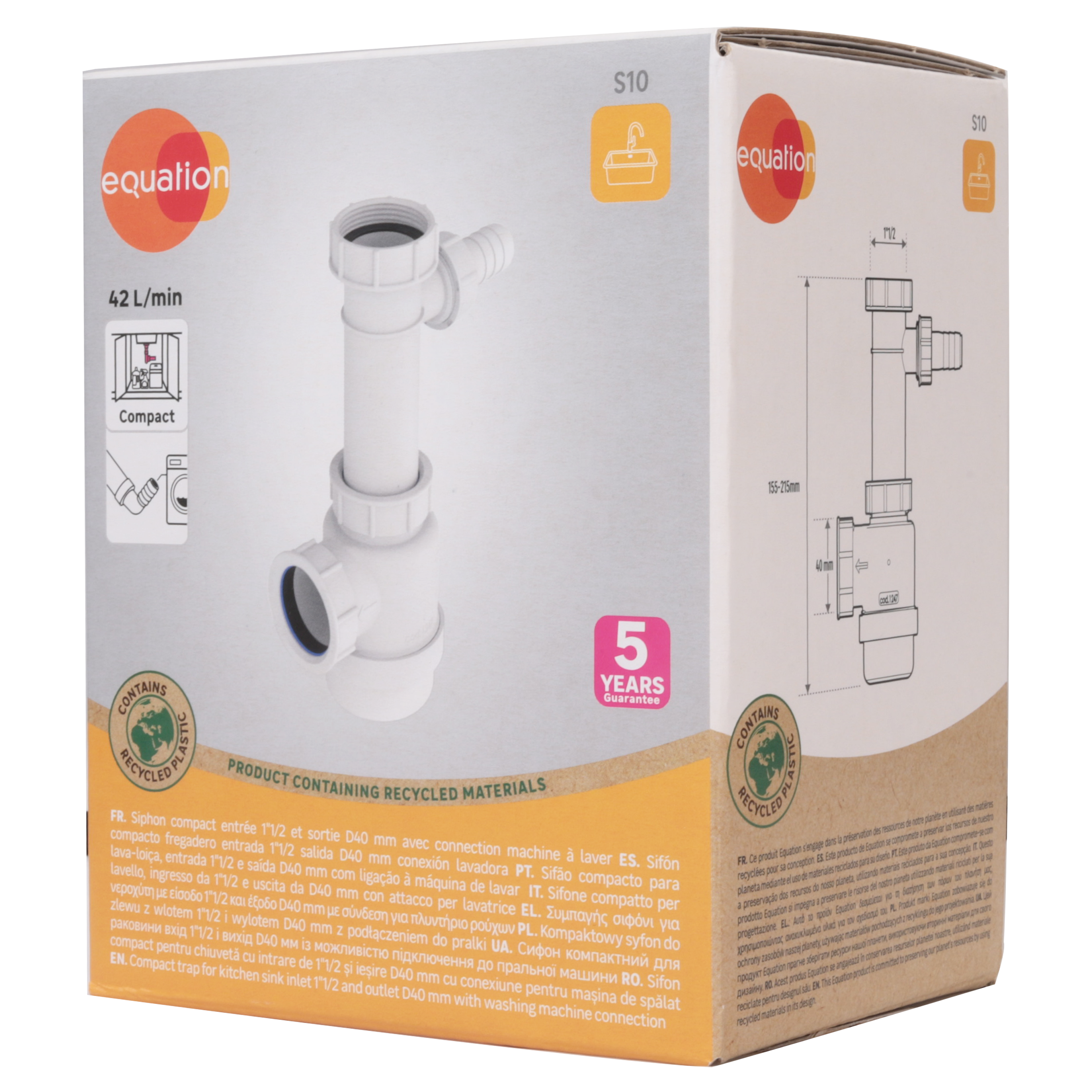 Sifão simples lava loiça 40 EQUATION com ligação esgoto maquina lavar - 8