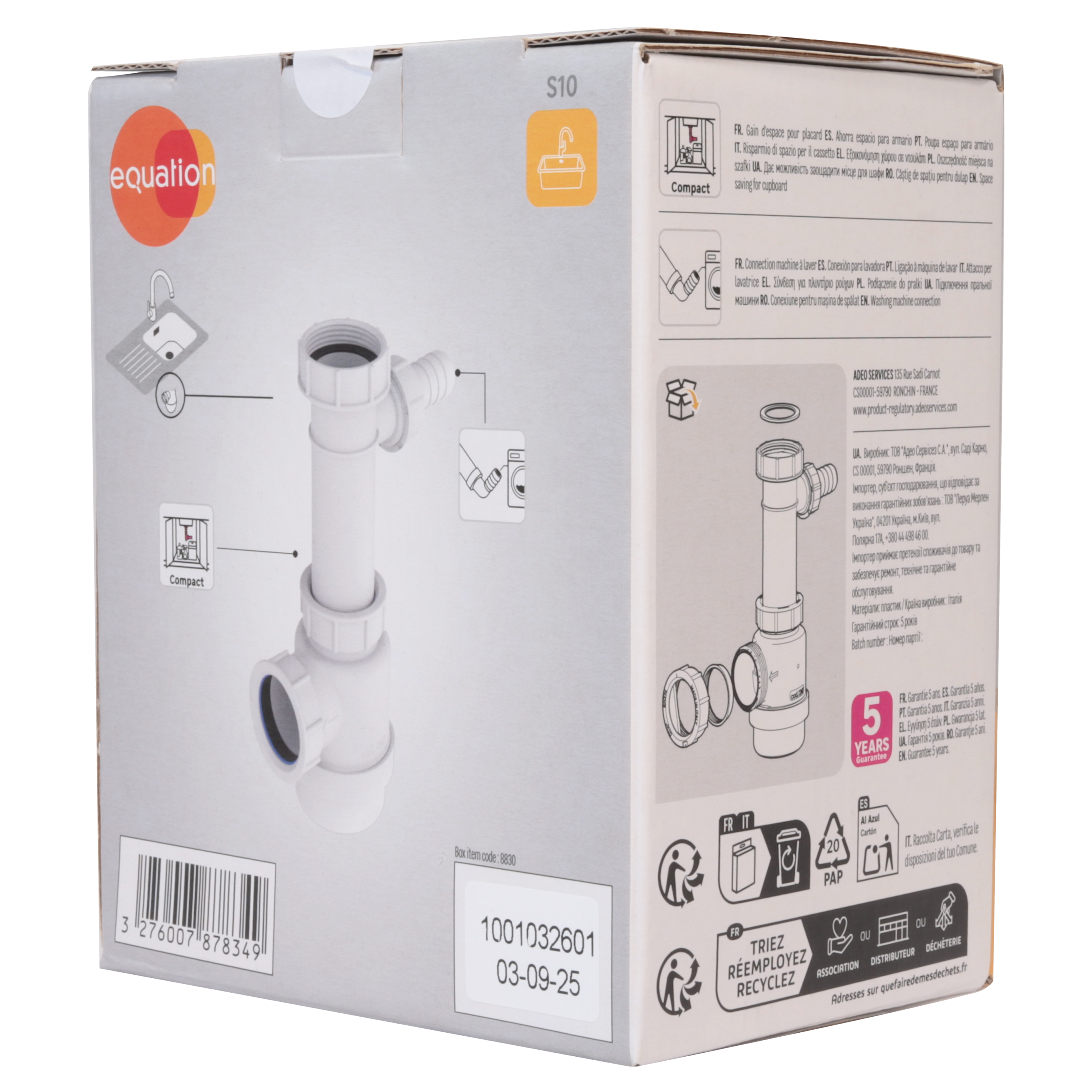 Sifão simples lava loiça 40 EQUATION com ligação esgoto maquina lavar - 7