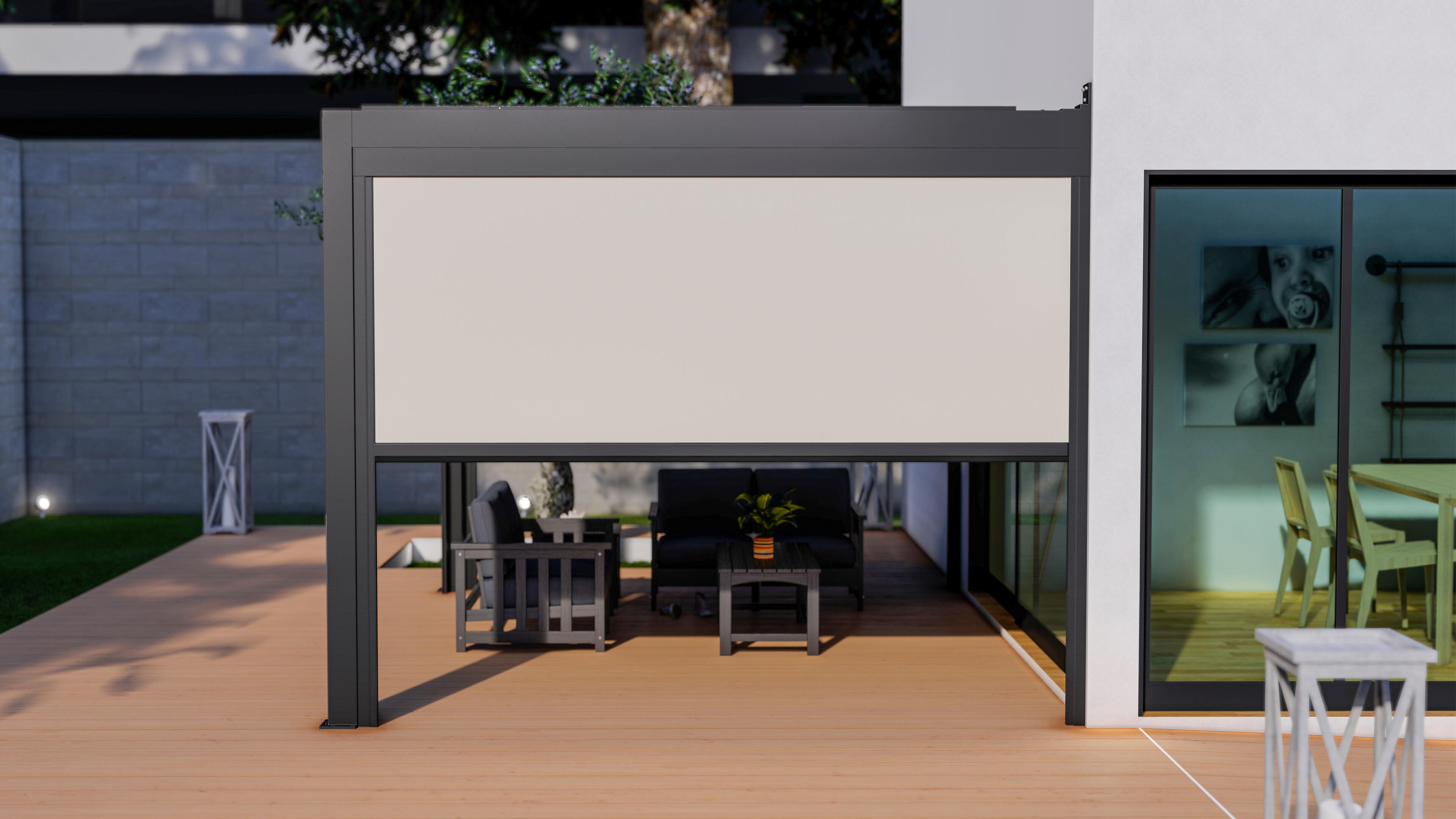 toldo vertical zip roma de poliester blanco 400 x 250 cm para pergola bioclimatica genova