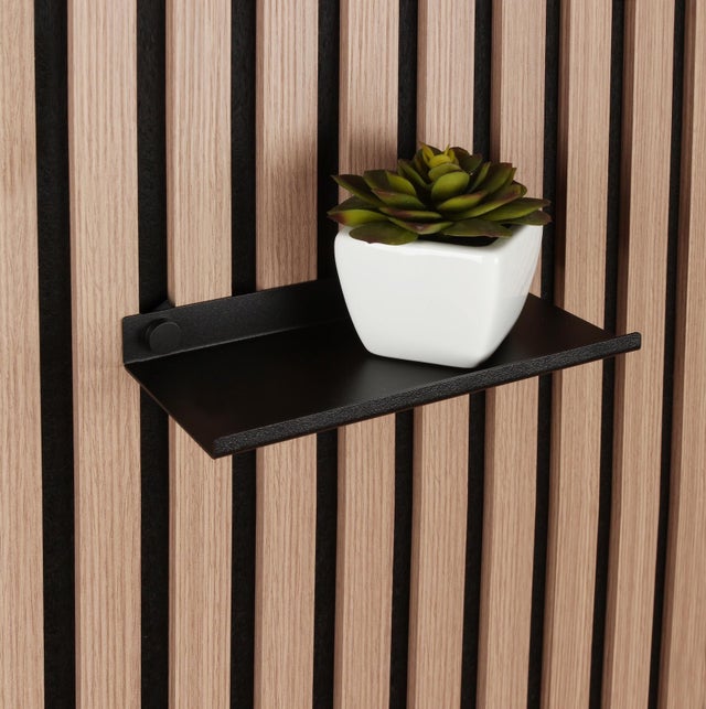Etagère métal noir compatible panneaux tasseaux, l. 20 cm