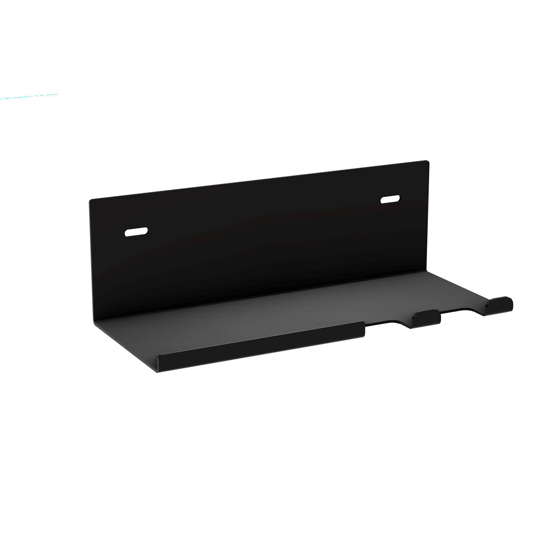 Etagère murale métal noir 2 crochets compatible panneaux tasseaux, l.21.5 cm - 3