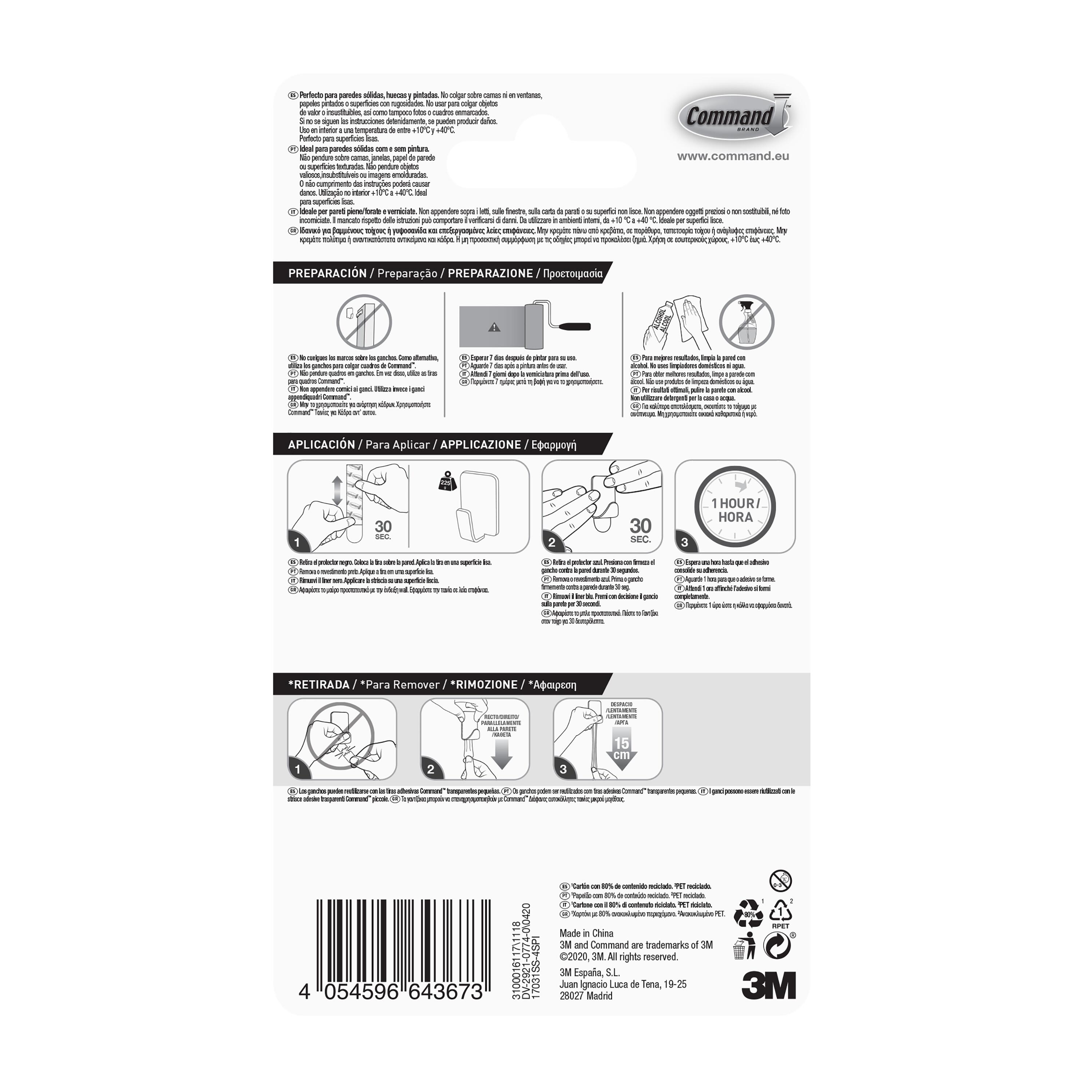 Gancio adesivo COMMAND 17031SS4 in alluminio  grigio 4 ganci H17 X L9.7 mm  portata max 0.225 Kg, 4 pezzi - 5