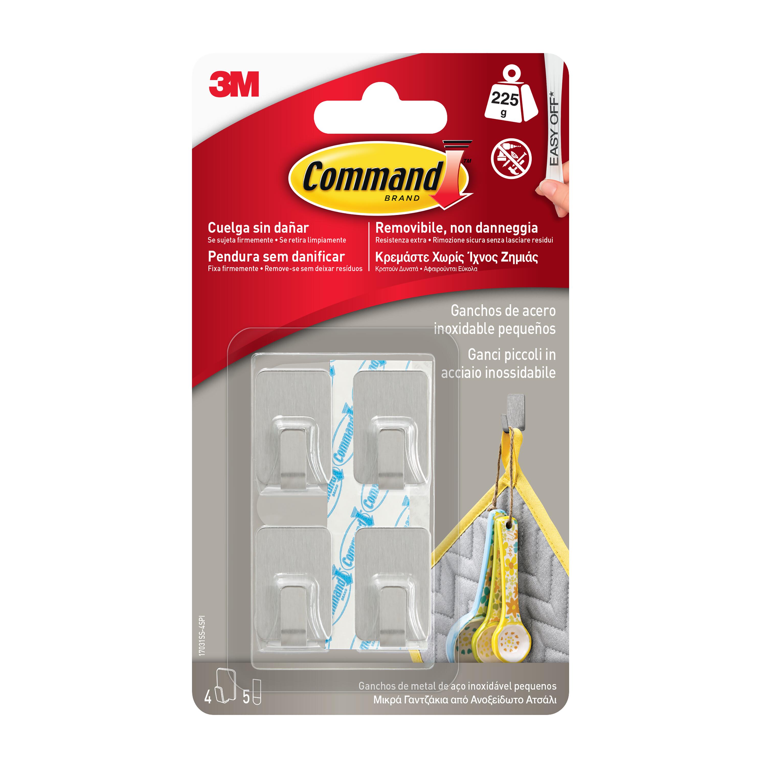 Gancio adesivo COMMAND 17031SS4 in alluminio  grigio 4 ganci H17 X L9.7 mm  portata max 0.225 Kg, 4 pezzi - 4
