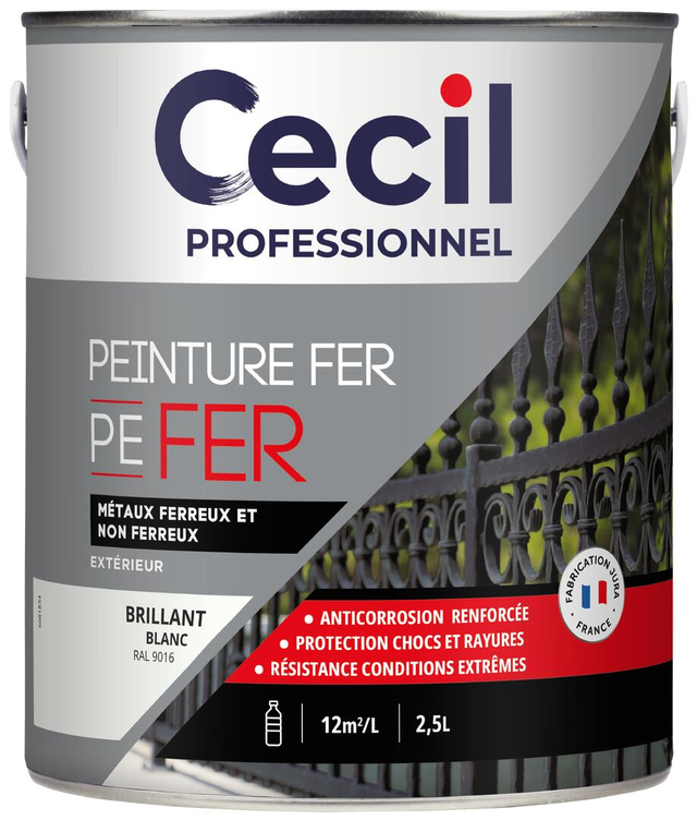 Peinture fer extérieur blanc brillant 2,5 L - CECIL PRO