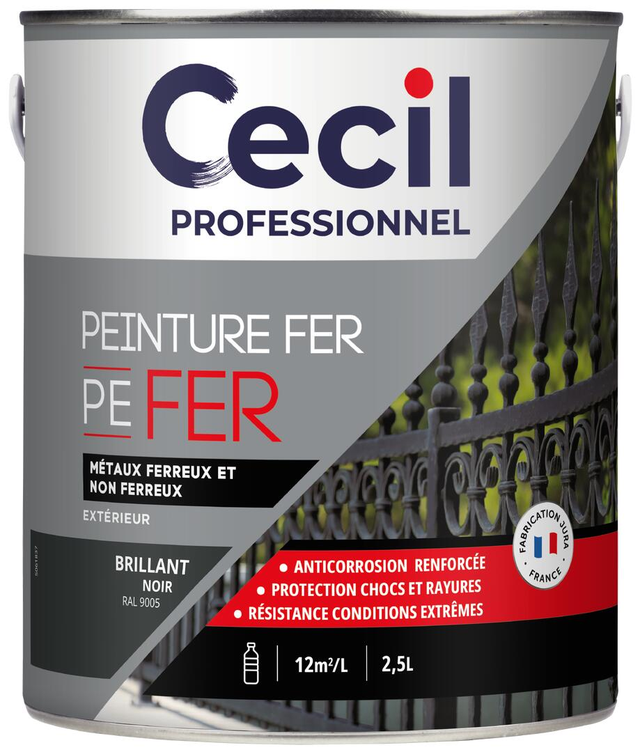 Peinture fer extérieur noir brillant 2,5 L - CECIL PRO