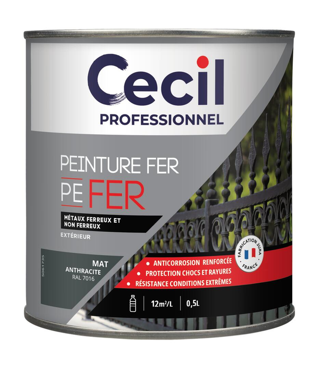 Peinture fer extérieur gris anthracite mat 0,5 L - CECIL PRO
