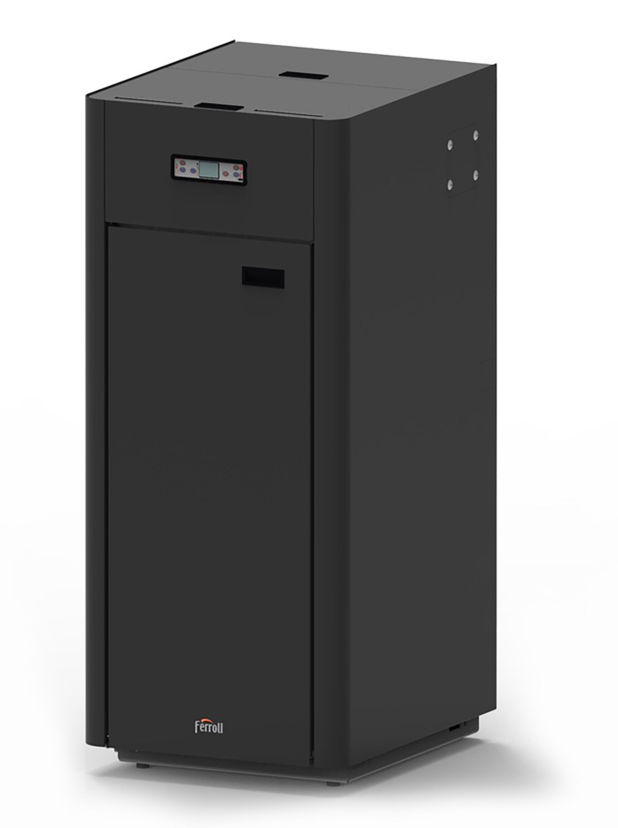 Caldera de pellets ferroli bora evo de 22 kw en color negro para 180 m2