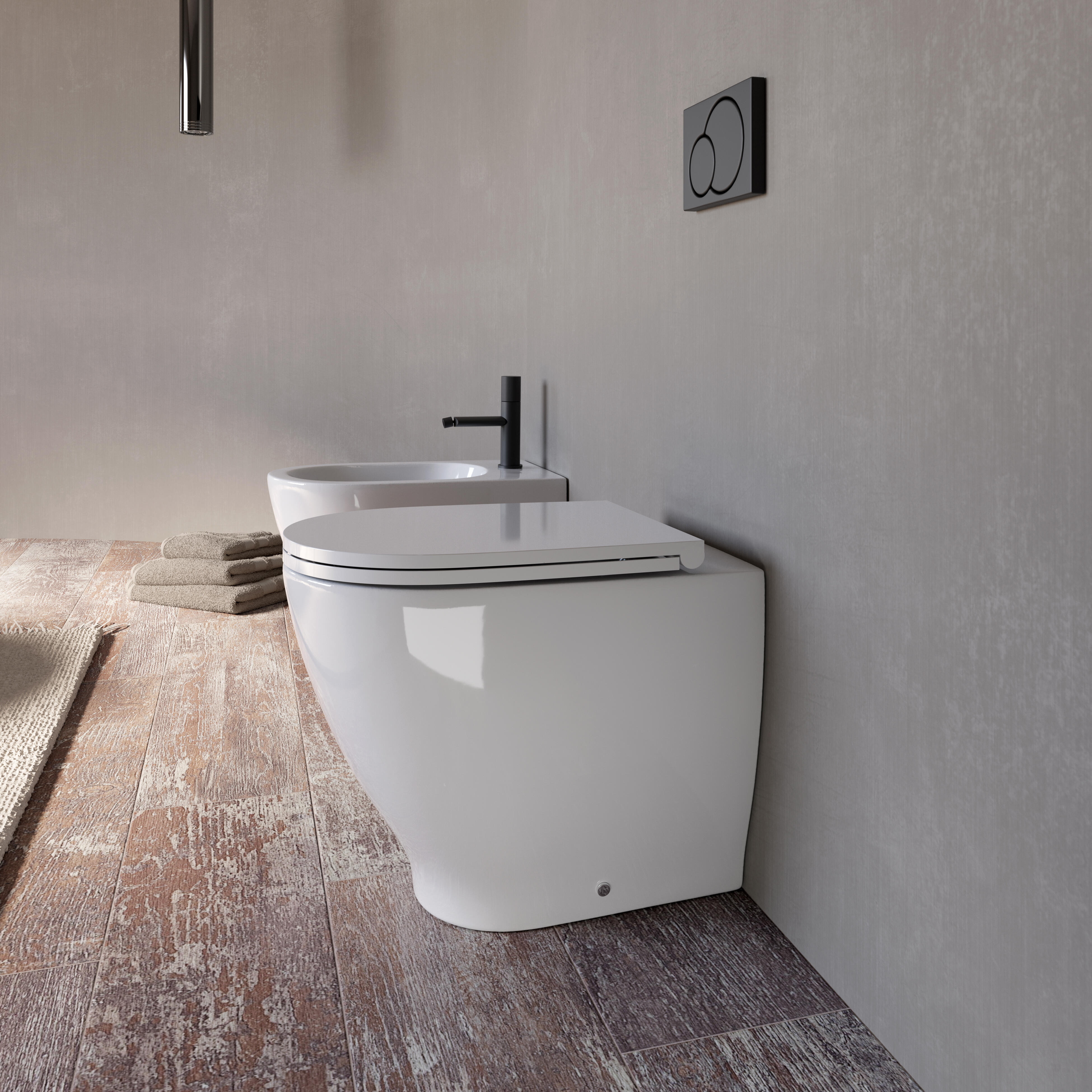 Vaso WC filomuro e parete KERASAN aquatech, sedile escluso P 55.5 x L 35.5 x H 42 cm bianco lucido - 2