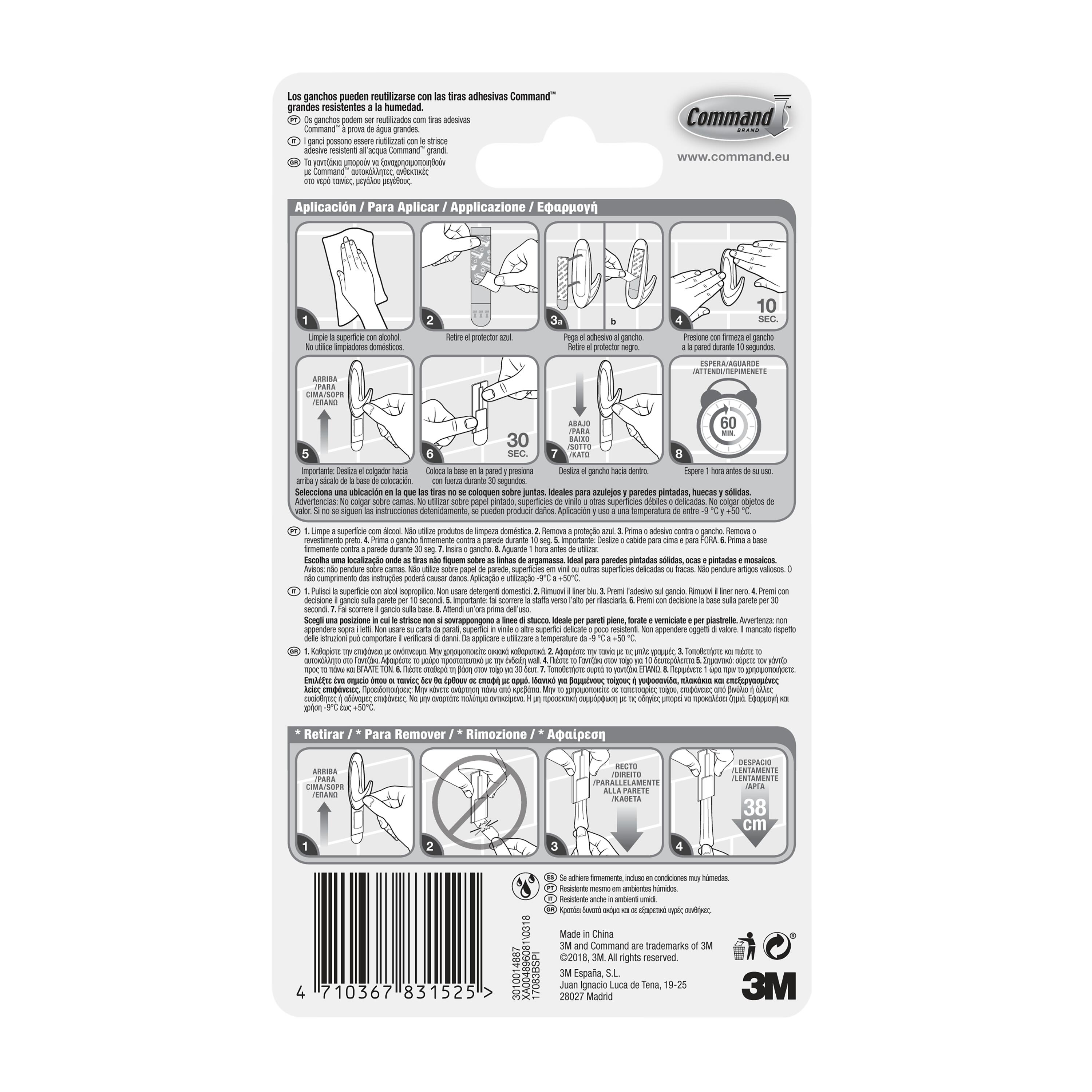 Gancio adesivo COMMAND 17083B in polipropilene  bianco H95 X L35 mm  portata max 2.2 Kg - 11
