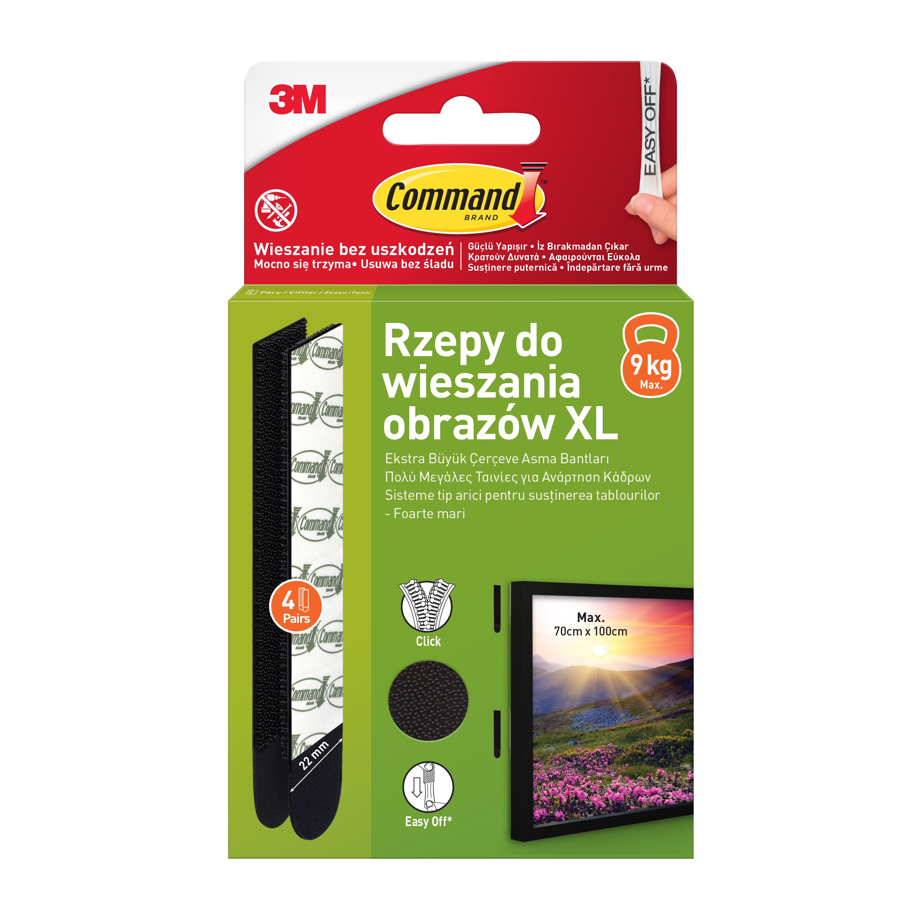 Rzepy do wieszania obrazów 70x100 cm 9 kg czarne XL 4 pary