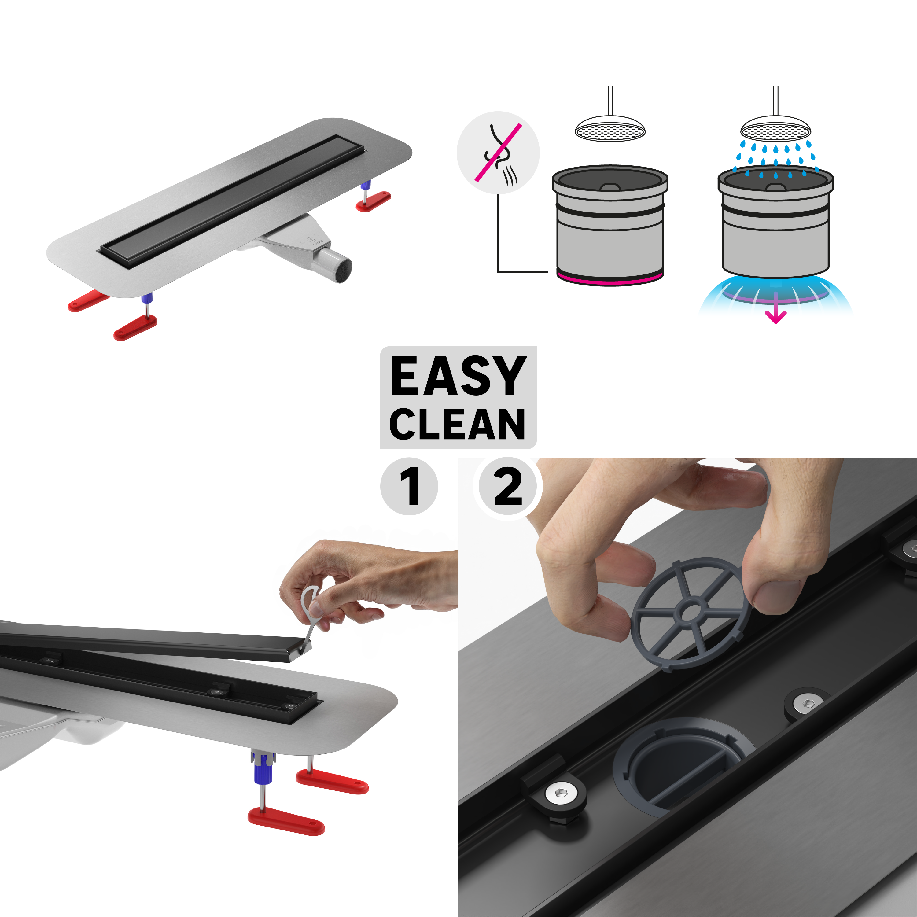 Calha duche Italiano EQUATION inox retangular 600 mm preto - 10