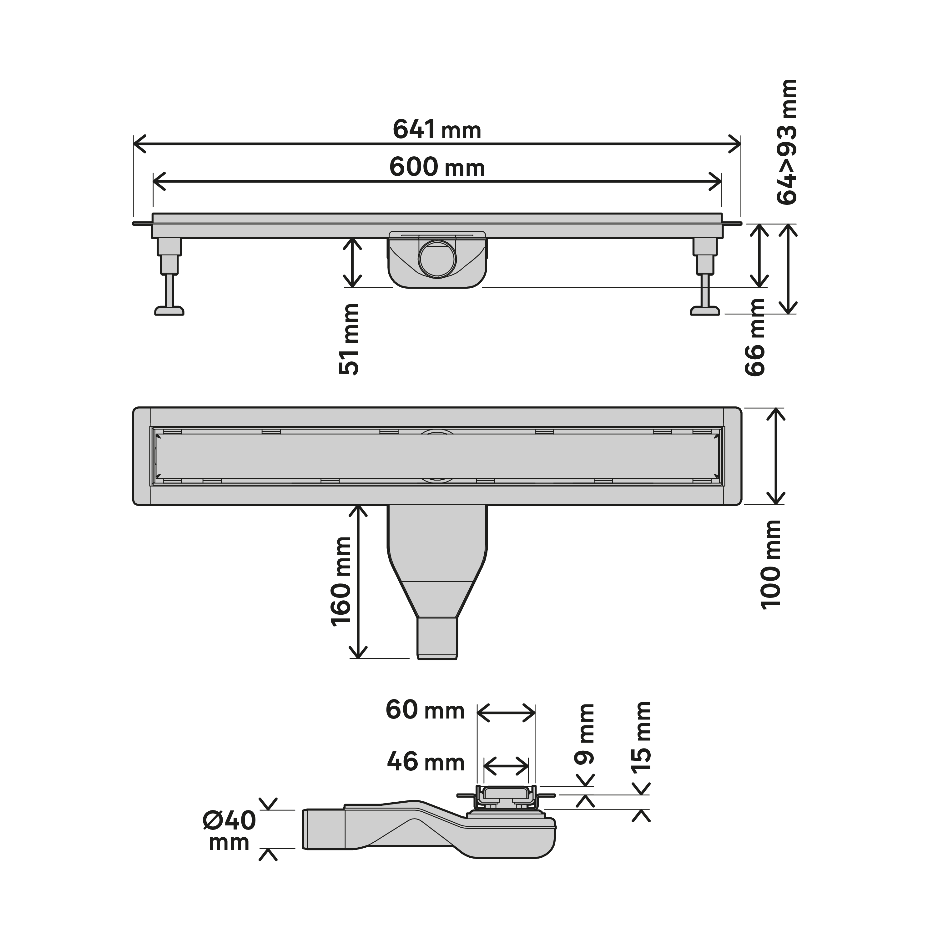 Calha duche Italiano EQUATION inox retangular 600 mm - 8