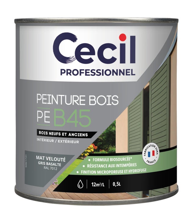 Peinture bois intérieur extérieur gris basalte RAL 7012 mat velouté 2,5 L - CECIL PRO