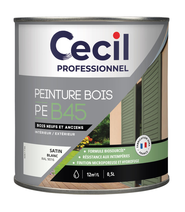 Peinture bois intérieur extérieur blanc RAL 9016 satin 0,5 L - CECIL PRO