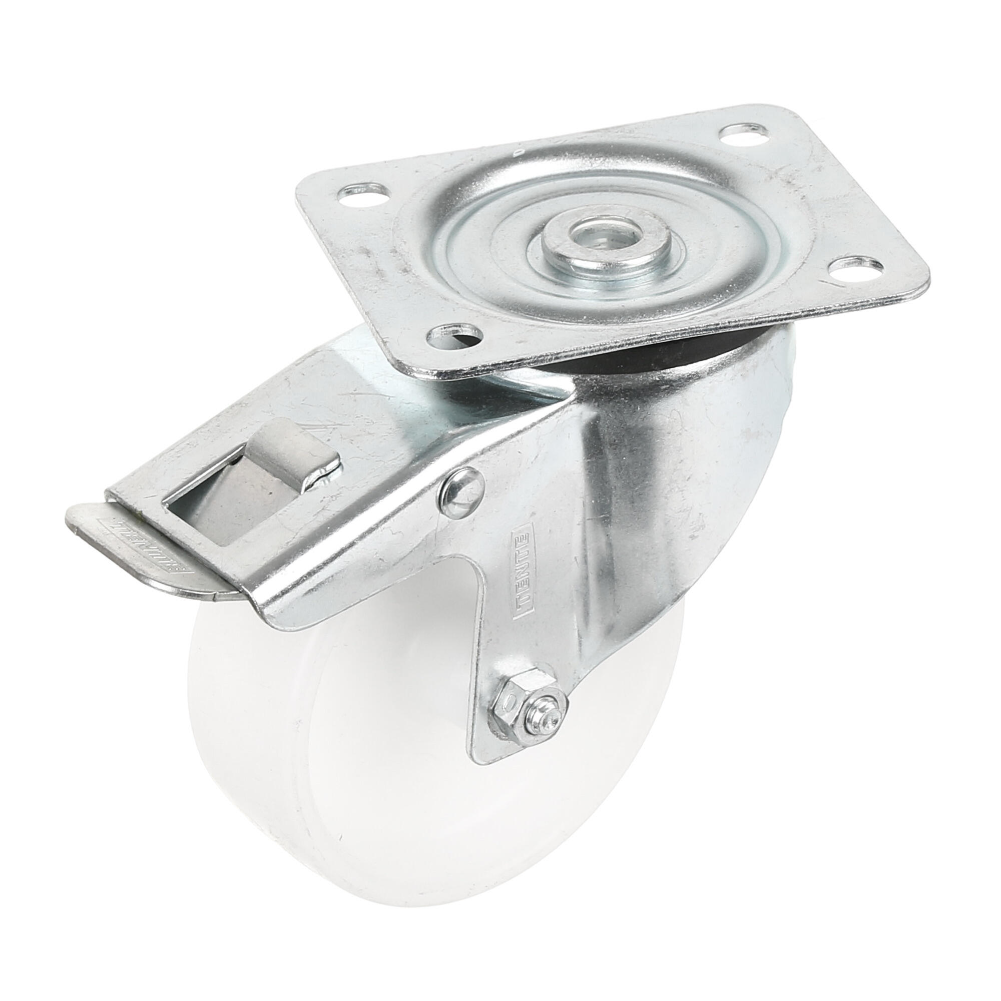 Roata pivotanta cu flansa si frana, Ø 100 mm, max 125 kg, alba