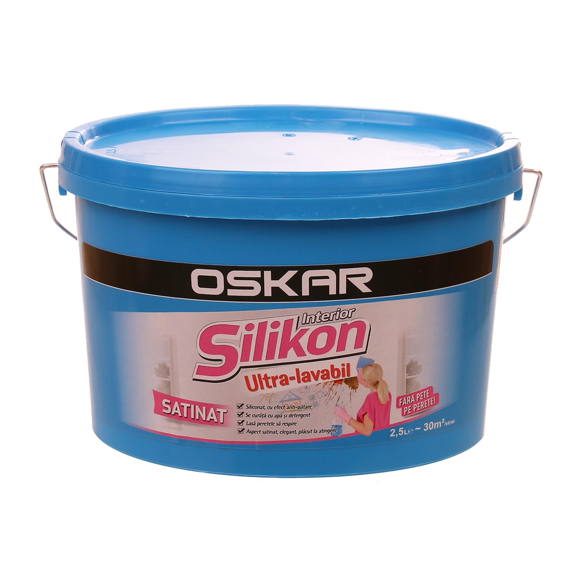 Vopsea lavabila alba Oskar Silikon, de interior, 2.5 L, aspect satinat
