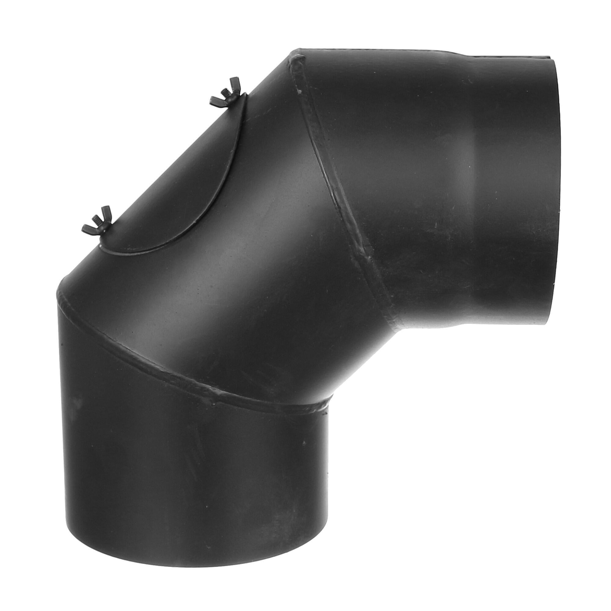Cot 90°, tabla, grosime 2 mm, Ø 200 mm, cu gura vizitare, negru