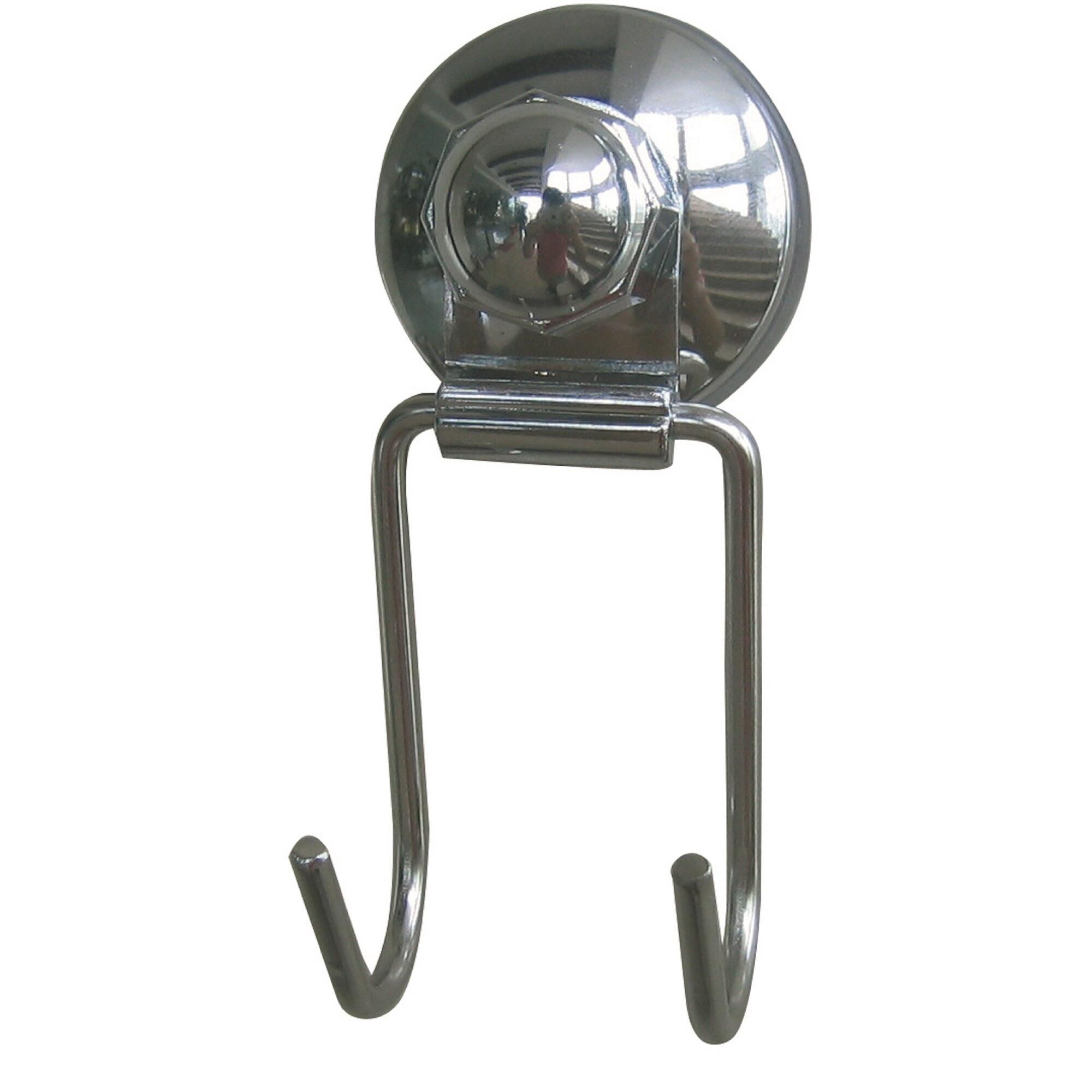 Cuier baie, 2 agatatori, din metal, fixare cu ventuze, argintiu lucios