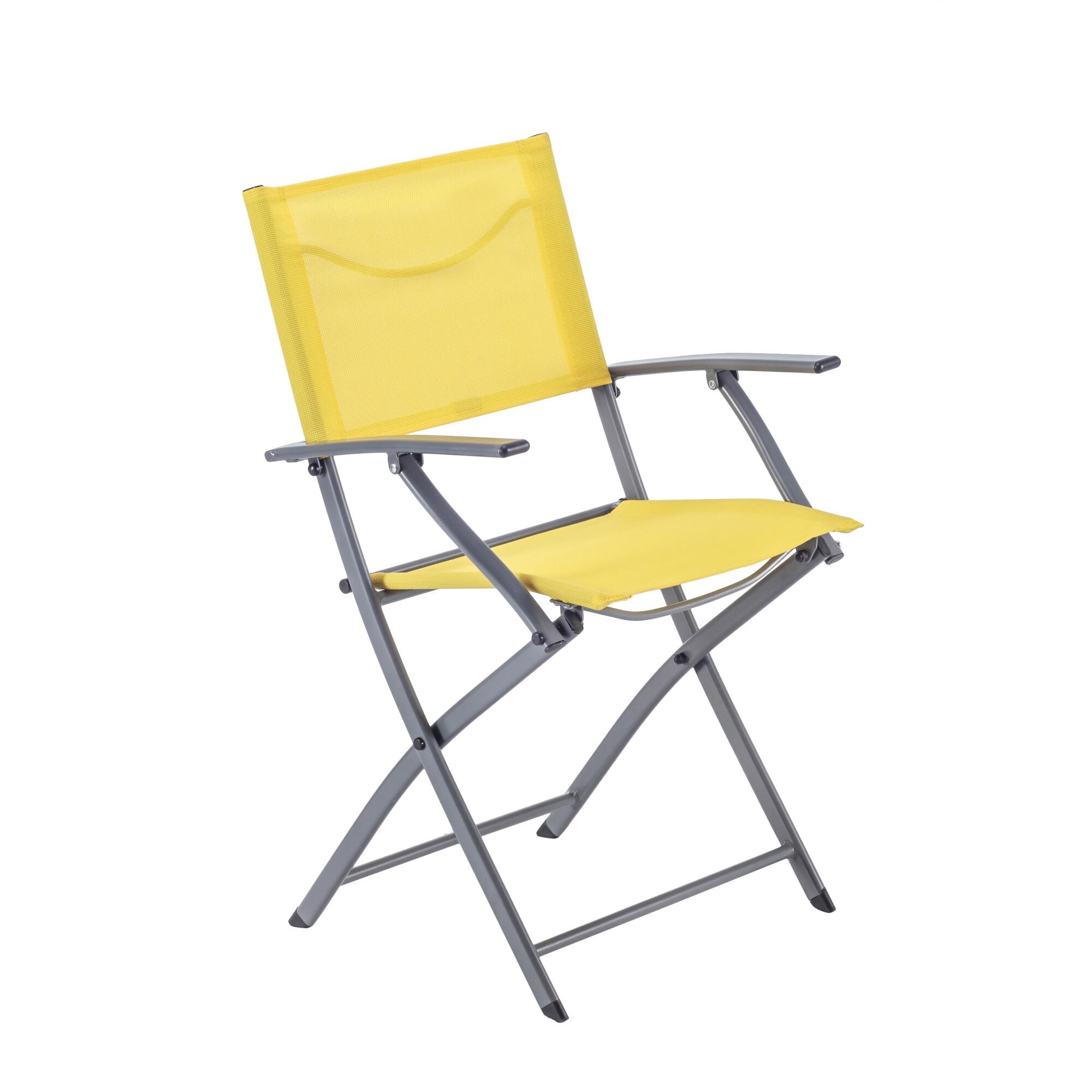 Scaun gradina Naterial Emys, cu brate, pliabil, otel/textil, galben