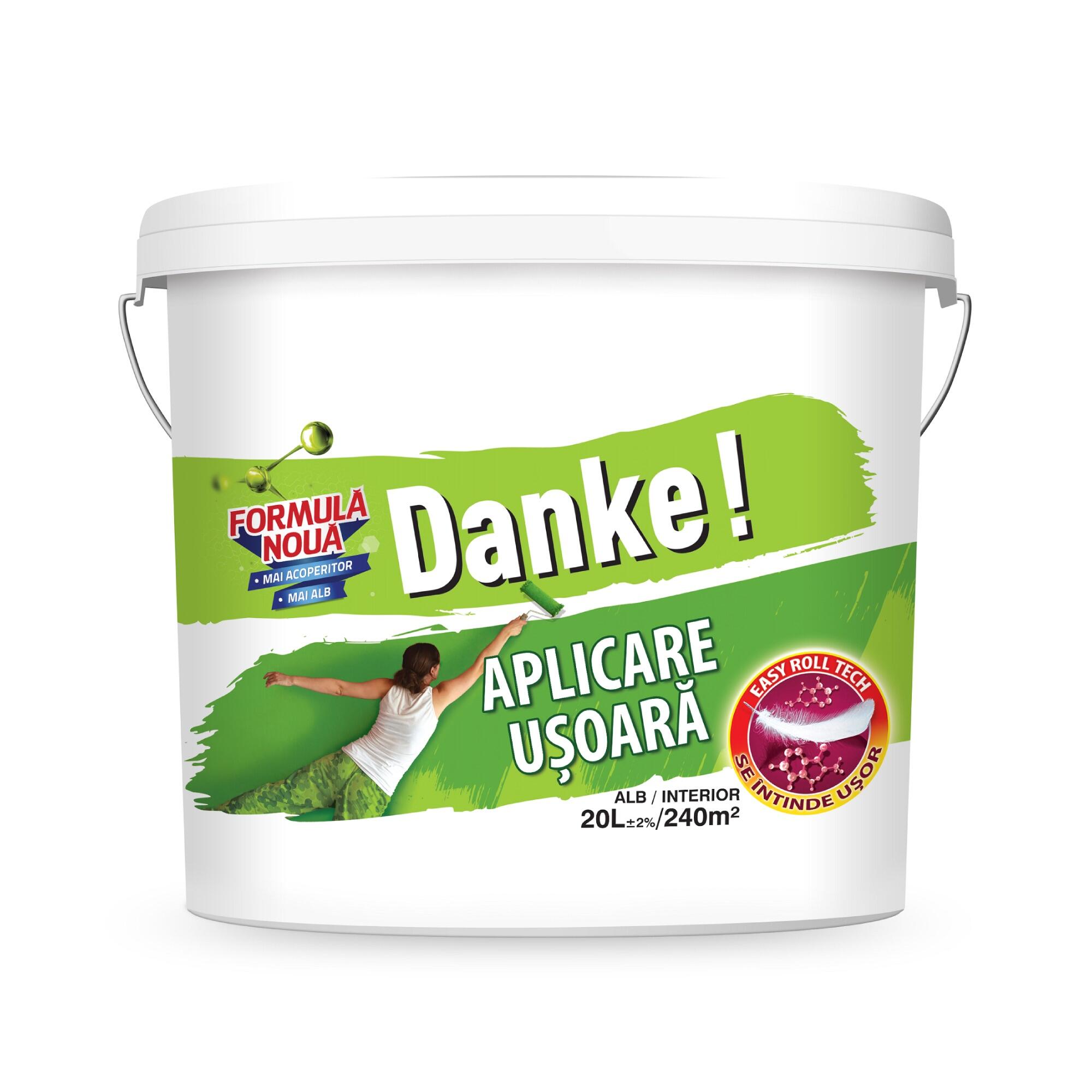 Vopsea lavabila alba Danke Aplicare Usoara, de interior, 20 L, aspect mat