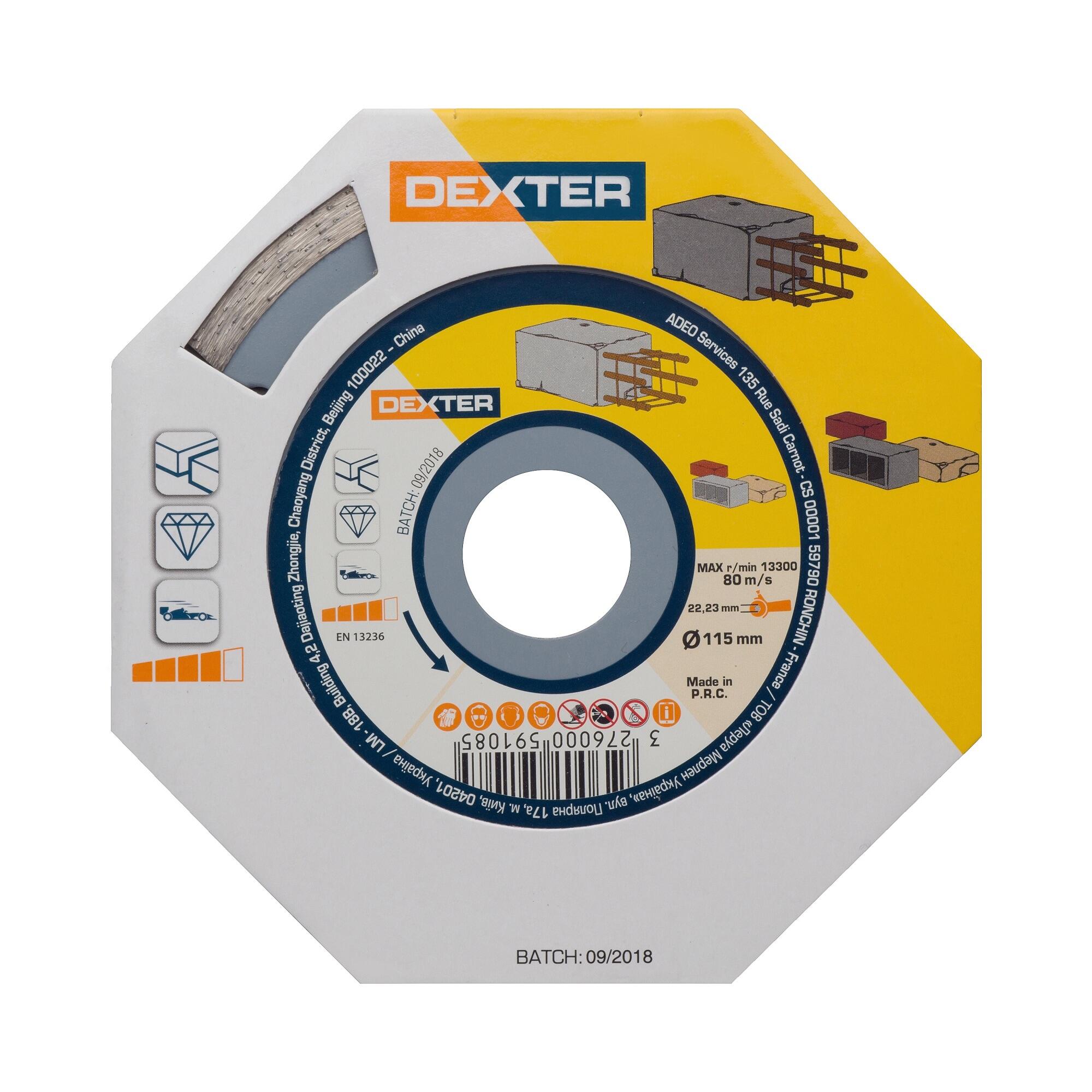 Kit Amoladora DEXTER a batería POWER X-CHANGE 18V 4.0 Ah y Cargador + Disco diamante para hormigón DEXTER ø115 mm - 6