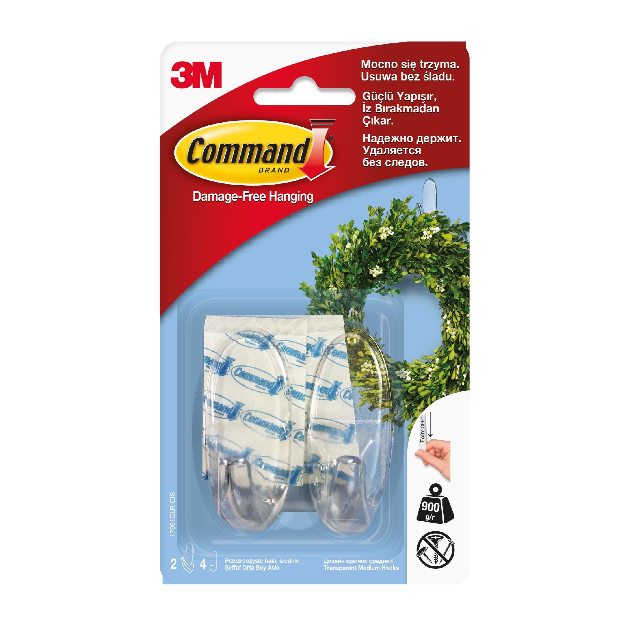 Cuier autoadeziv CommandTM, o agatatoare simpla, plastic, max 0.9 kg, transparent (set 2 buc)