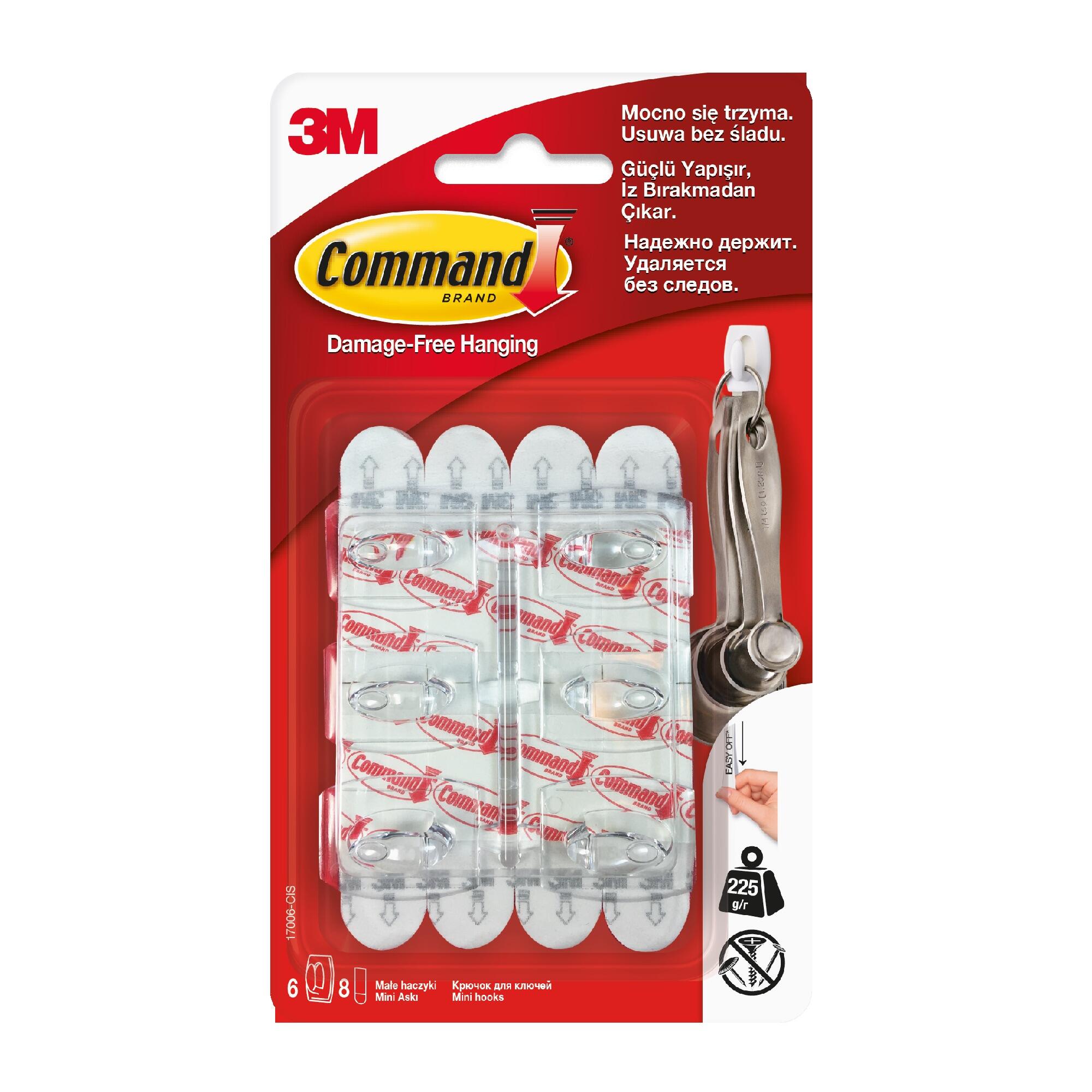 Cuier autoadeziv CommandTM, o agatatoare simpla, plastic, max 0.225 kg, transparent (set 6 buc)