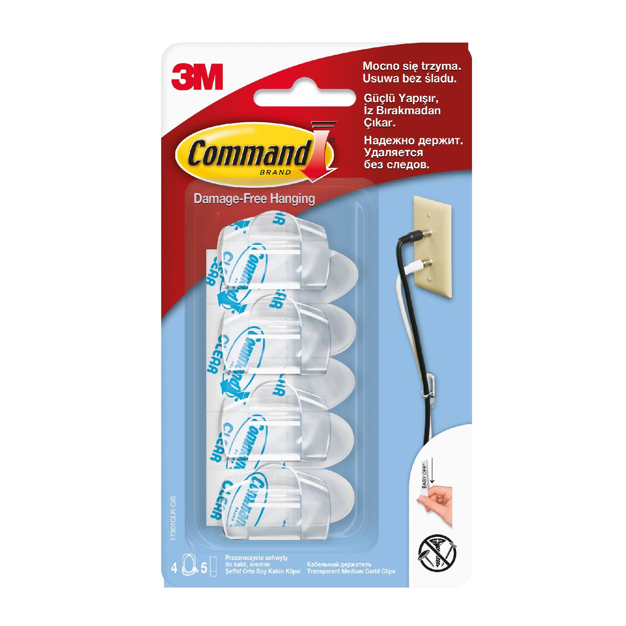Cuier autoadeziv CommandTM, o agatatoare simpla, pentru cabluri, plastic, transparent (set 4 buc)