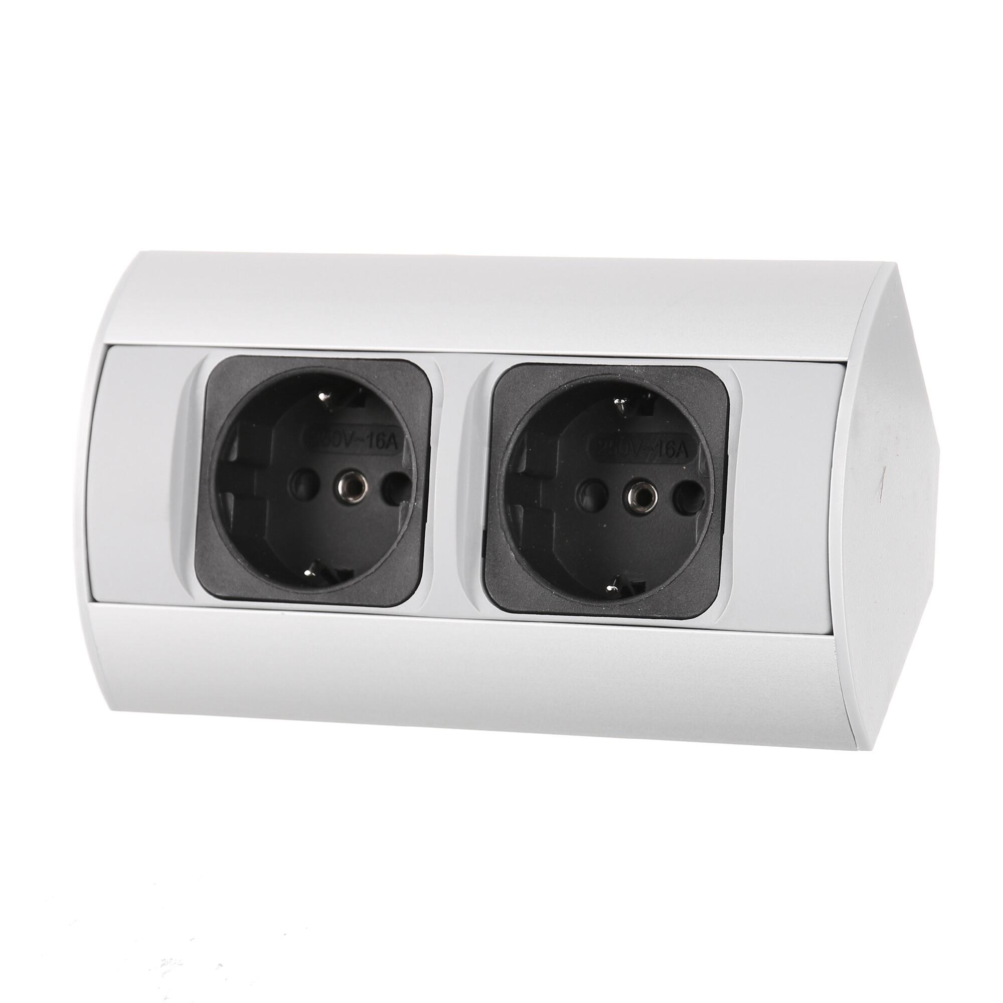 Priza schuko Orno, pentru blat/colt, 2 prize, 3 x 1.5 mmp, gri