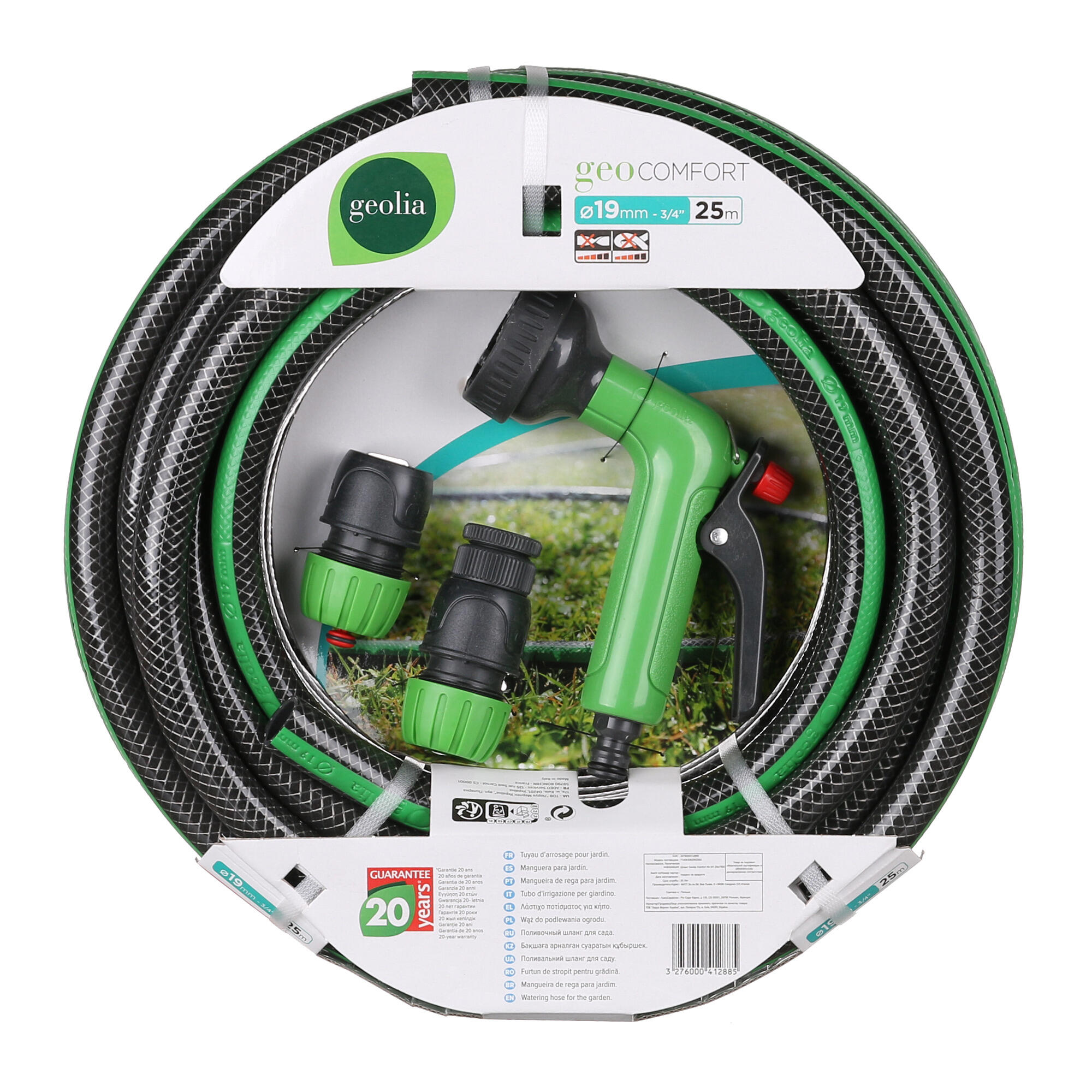 Furtun gradina Geolia Comfort, Ø 19 mm, 21 bar, L 25 m, conectori si pistol incluse