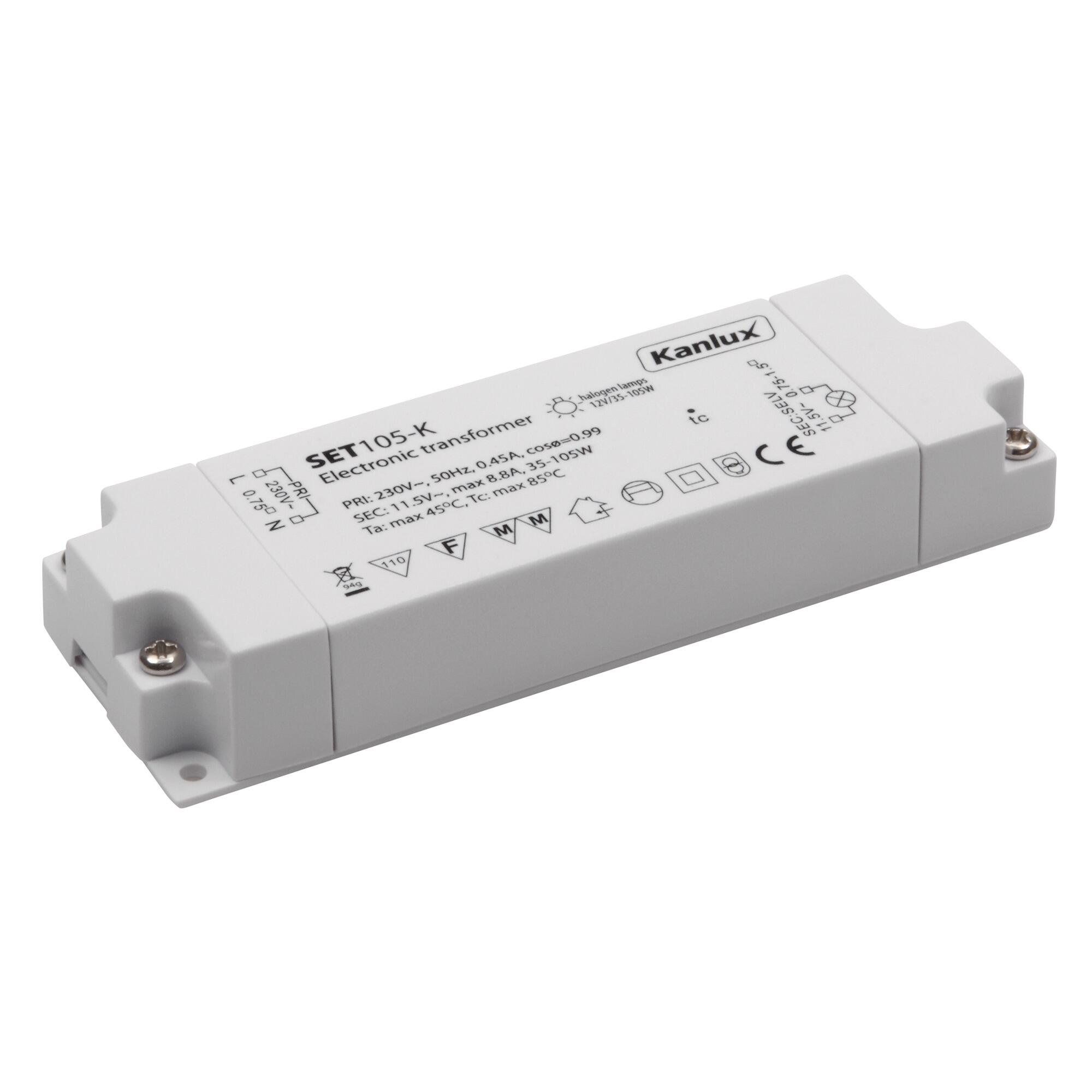 Transformator electronic pentru becuri cu halogen de 12V, 105 W, IP20