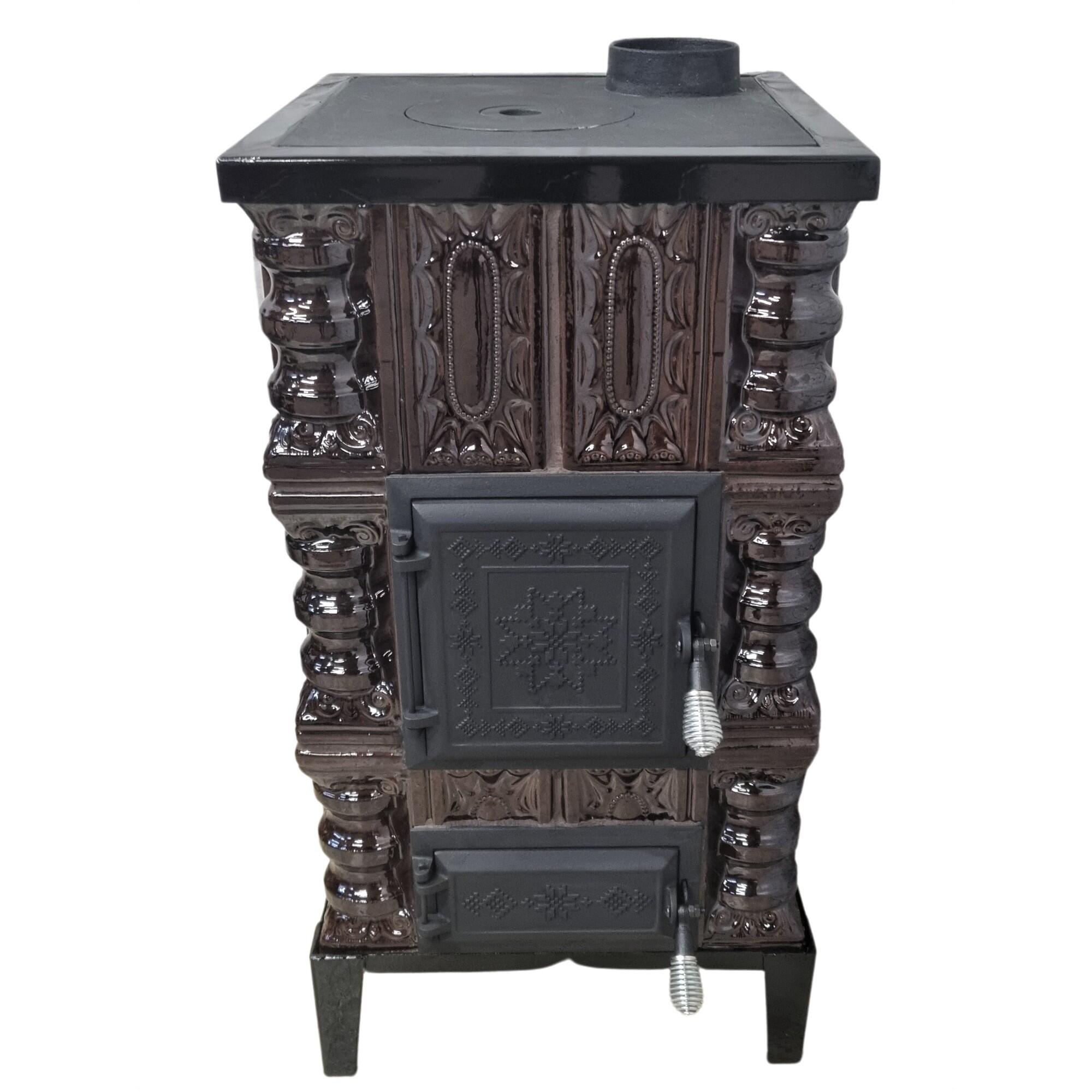 Soba teracota cu 3 randuri, cu plita, 5 kW, 46 x 46 x 85 cm, maro