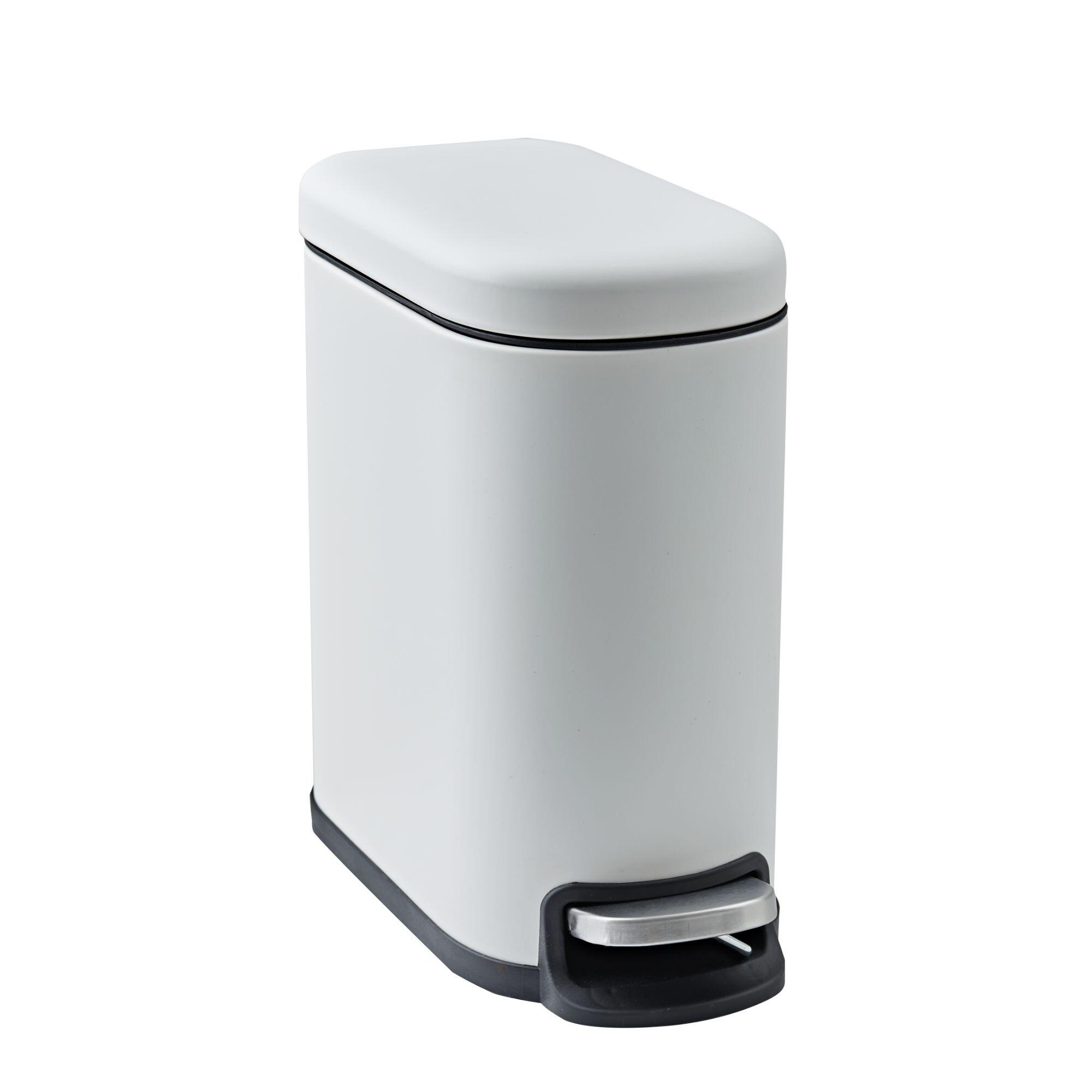 Cos de gunoi Sensea Remix Slim White 0, pentru baie, 5 L, cu pedala, forma dreptunghiulara, otel, alb