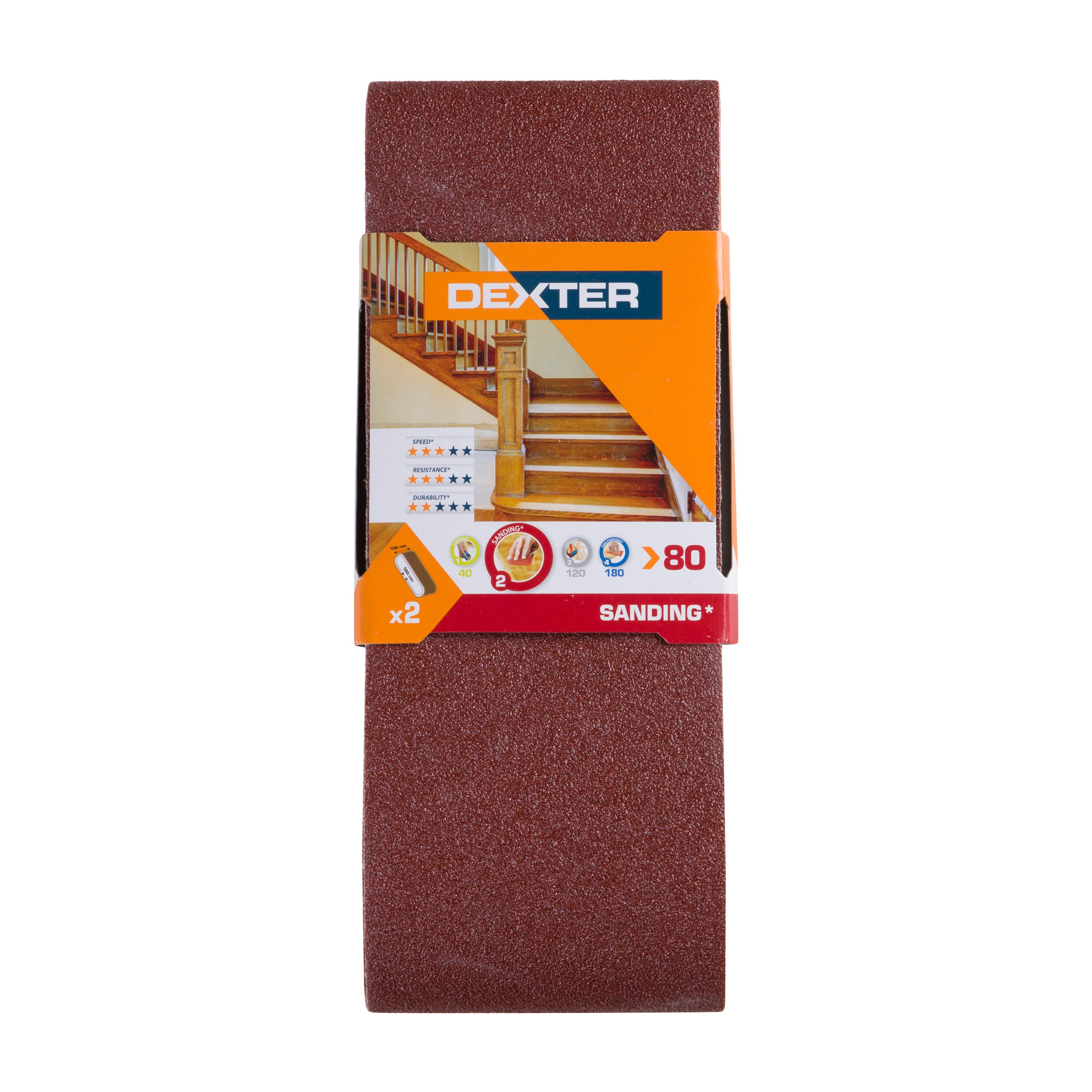 Lot de 2 papiers abrasifs oxyde d'alumine, DEXTER, l.100 grain 80 - 2