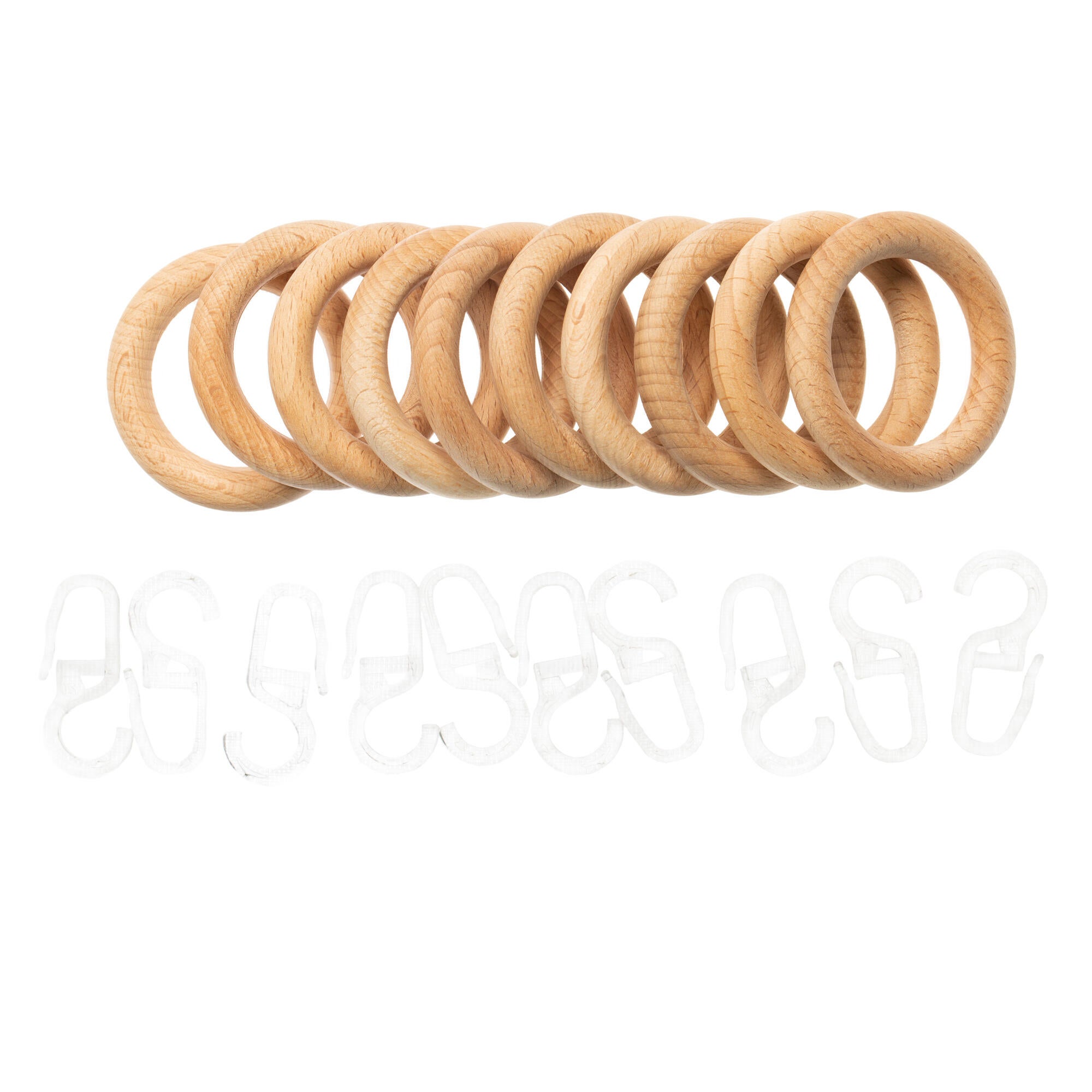 Set 10 inele lemn cu carlig, 28 mm, crem, finisaj natur 10buc
