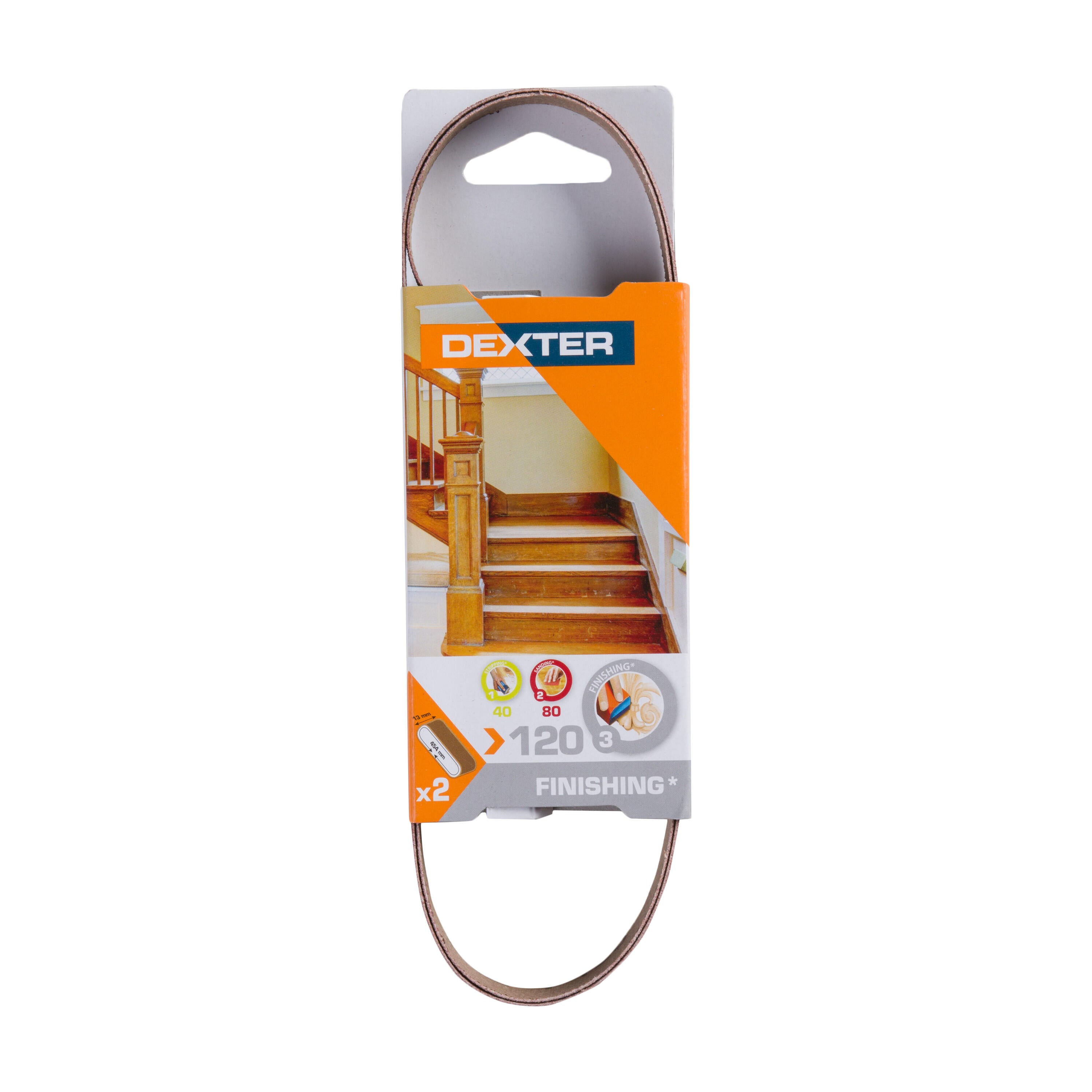 Lot de 2 papiers abrasifs bande, DEXTER, l.13 x L.454 mm grain 120 - 2