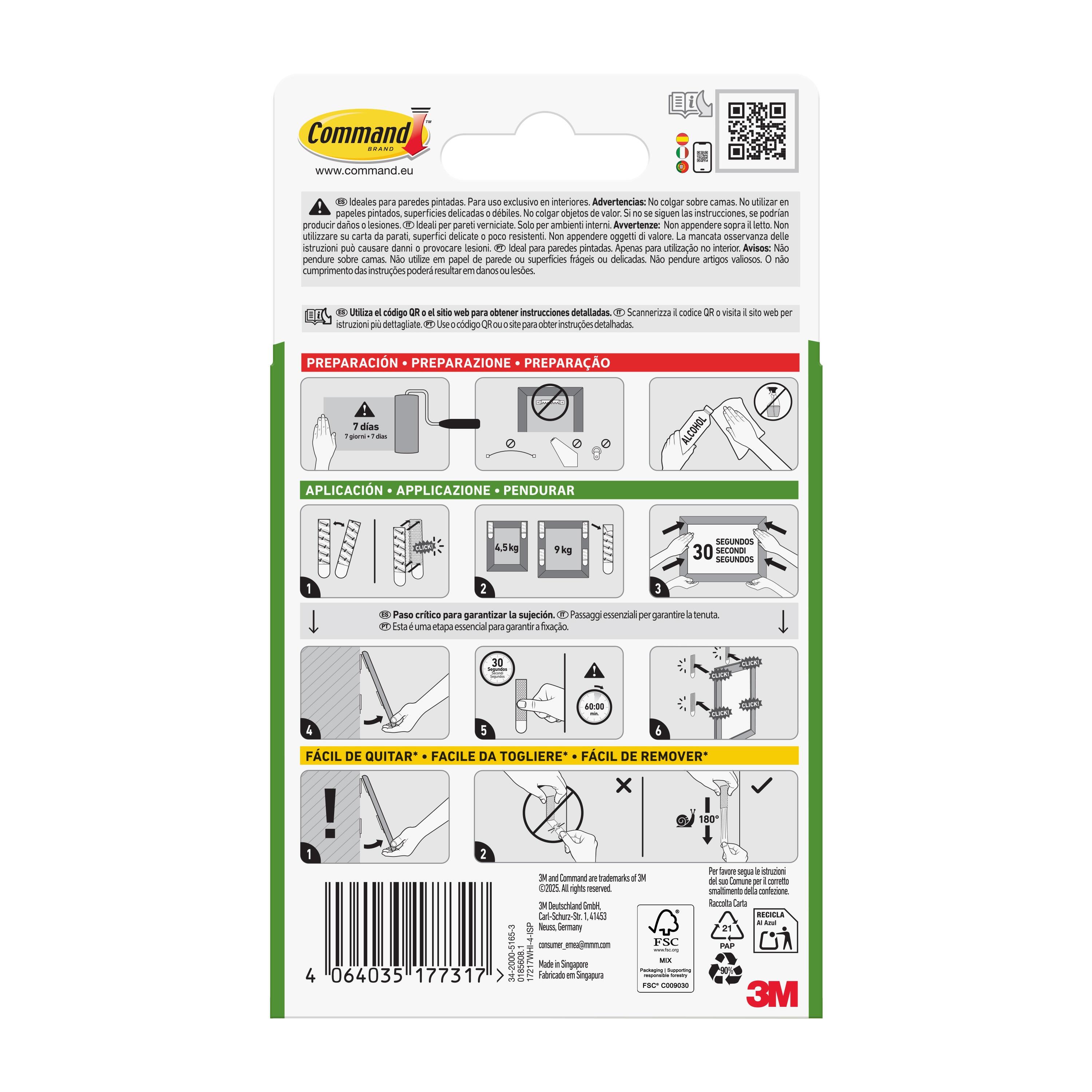 4 tiras adhesivas blancas para poster tamaño grande 111x22mm hasta 9 kg - 11