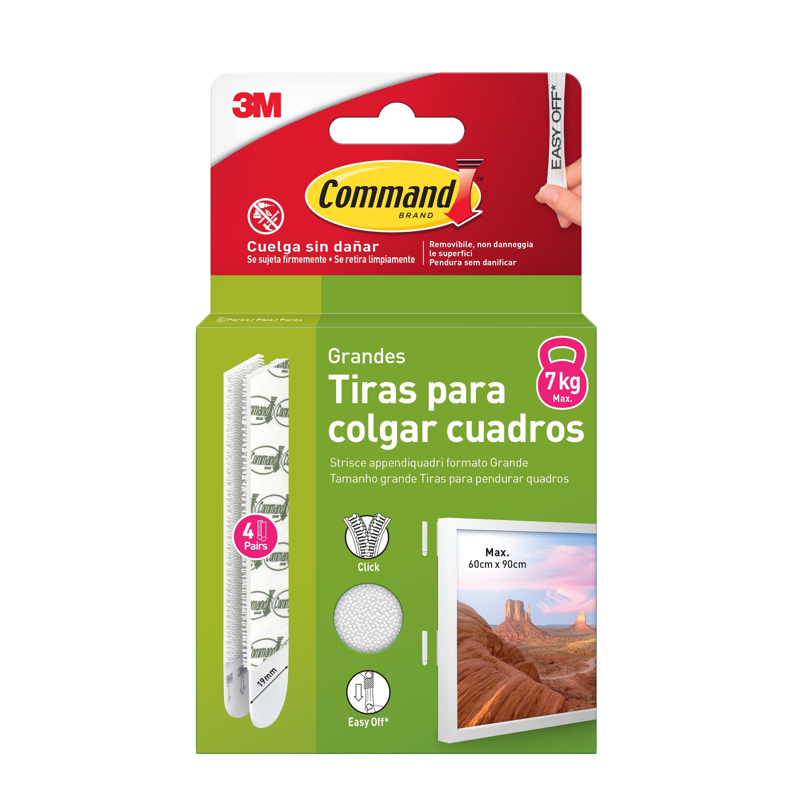 8 tiras (4 pares) para colgar cuadros command™ medianas | 19 mm x 92 mm | blancas | 7 kilos